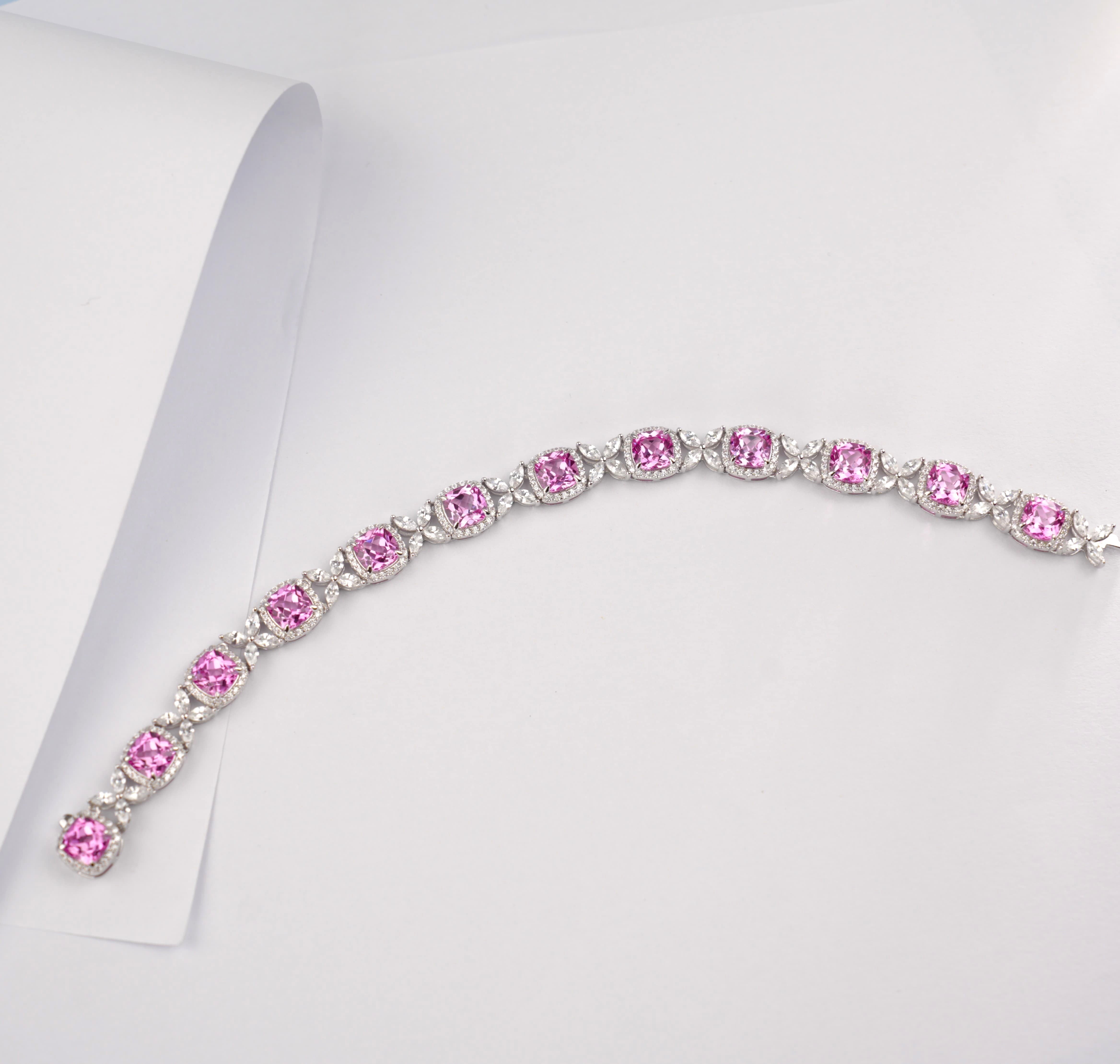 Lab-Grown Ruby - Crimson Diamond Cluster Luxury Bracelet