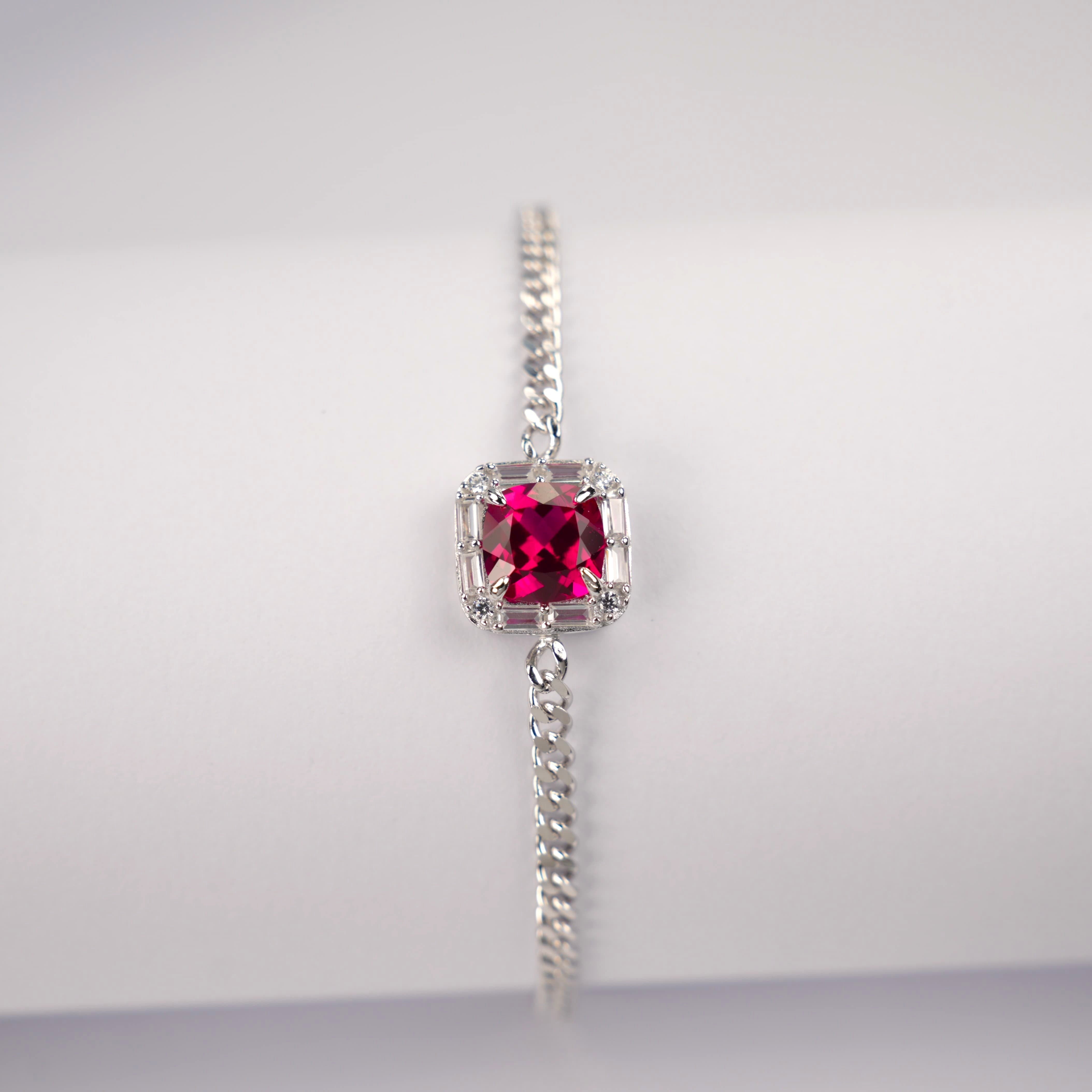 Lab-Grown Ruby - Square Crimson Diamond-Set Chunky Chain Bracelet