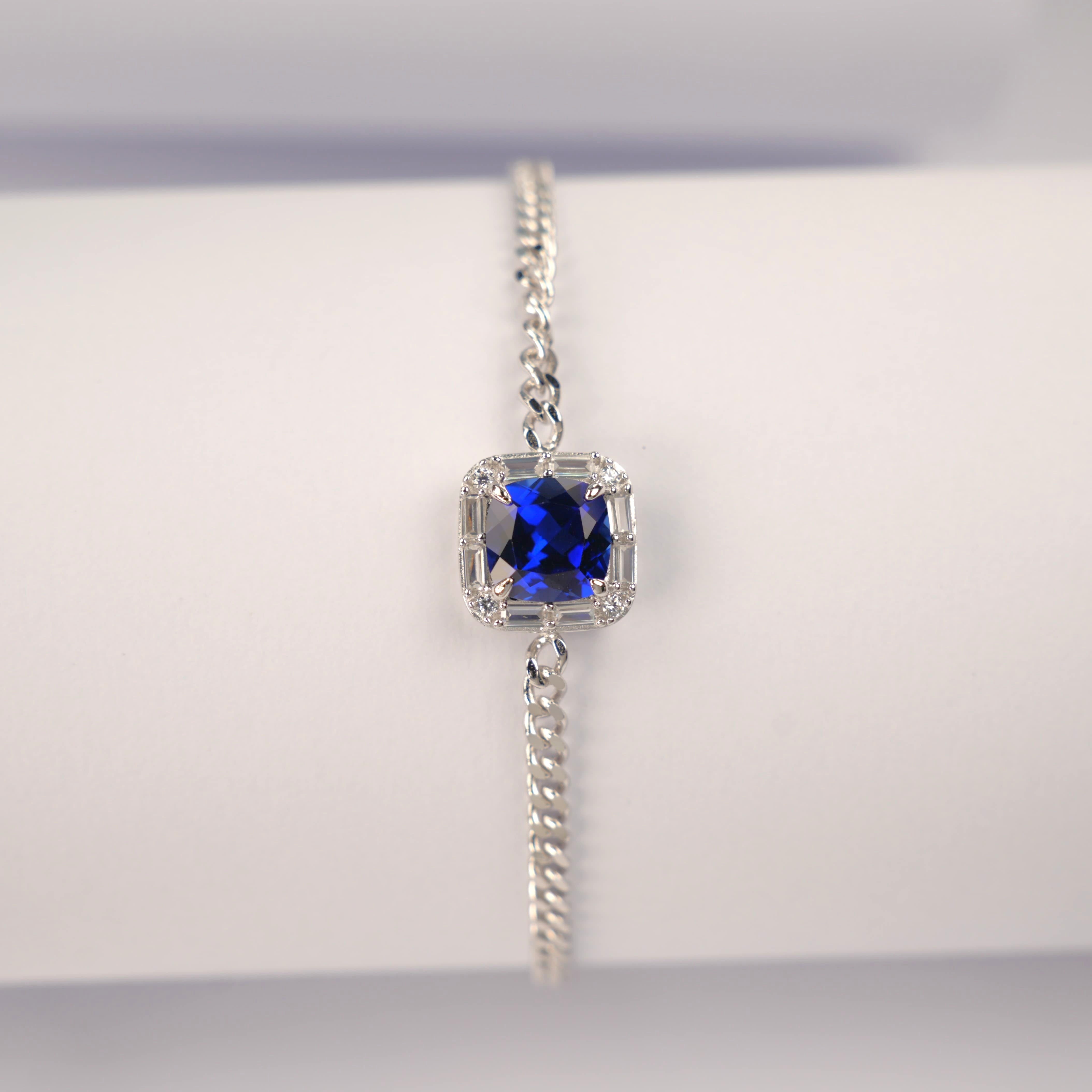 Lab-Grown Ruby - Square Crimson Diamond-Set Chunky Chain Bracelet