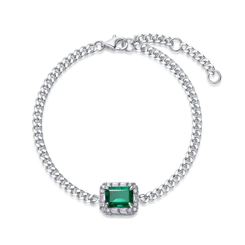 Lab-Grown Emerald - Square Emerald Diamond-Set Cuban Link Bracelet