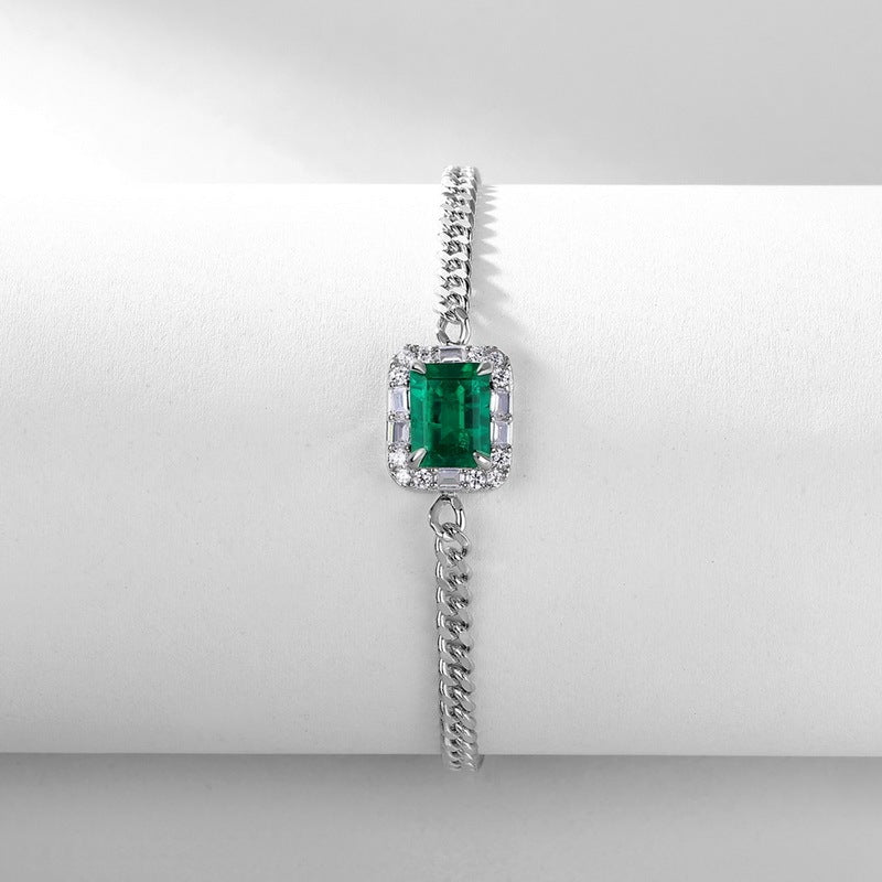 Lab-Grown Emerald - Square Emerald Diamond-Set Cuban Link Bracelet