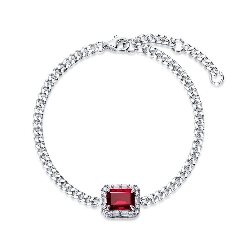 Lab-Grown Emerald - Square Emerald Diamond-Set Cuban Link Bracelet