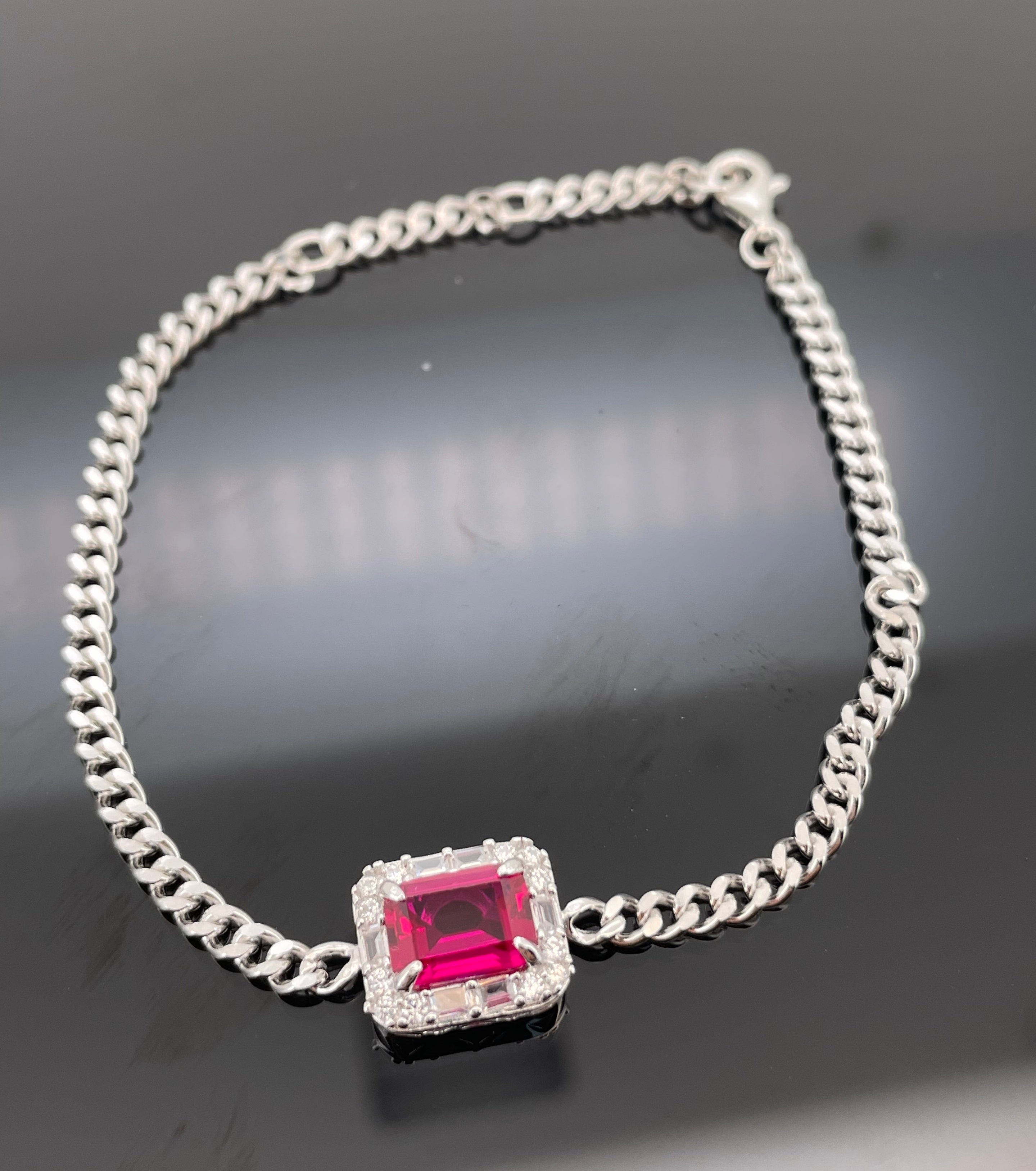 Lab-Grown Emerald - Square Emerald Diamond-Set Cuban Link Bracelet