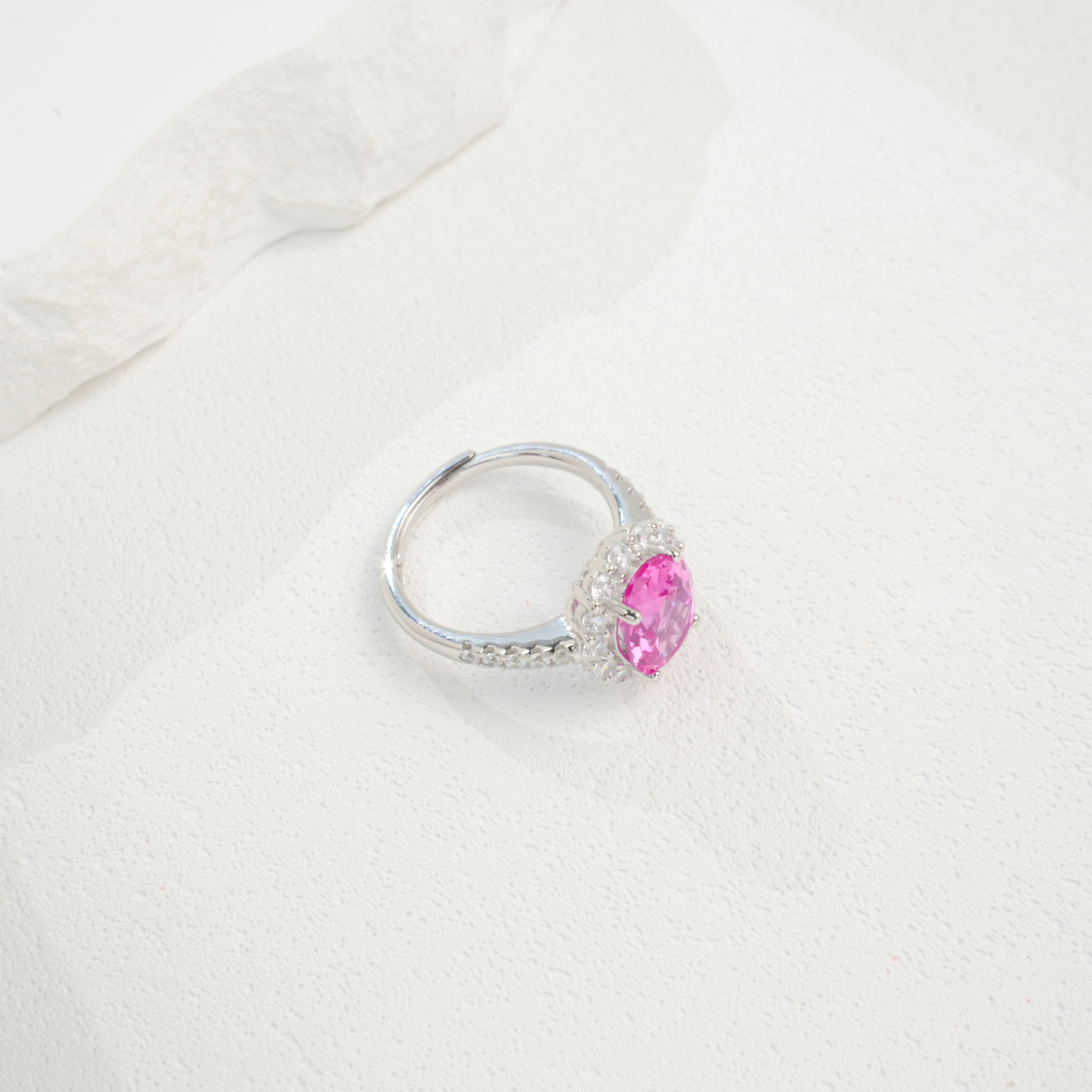 Lab-Grown Padparadscha - Pink Oval Diamond-Halo Soft Ring