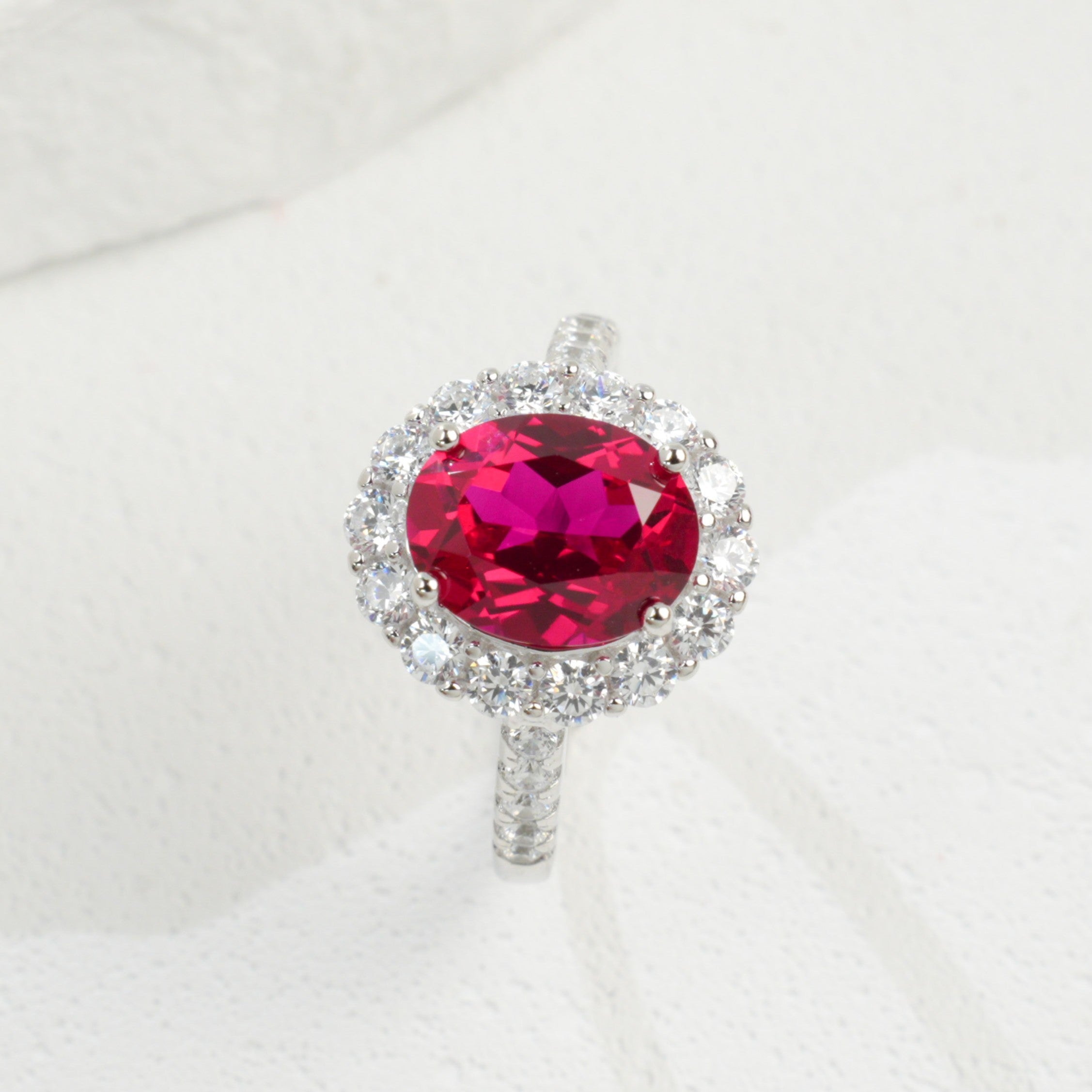 Lab-Grown Padparadscha - Pink Oval Diamond-Halo Soft Ring