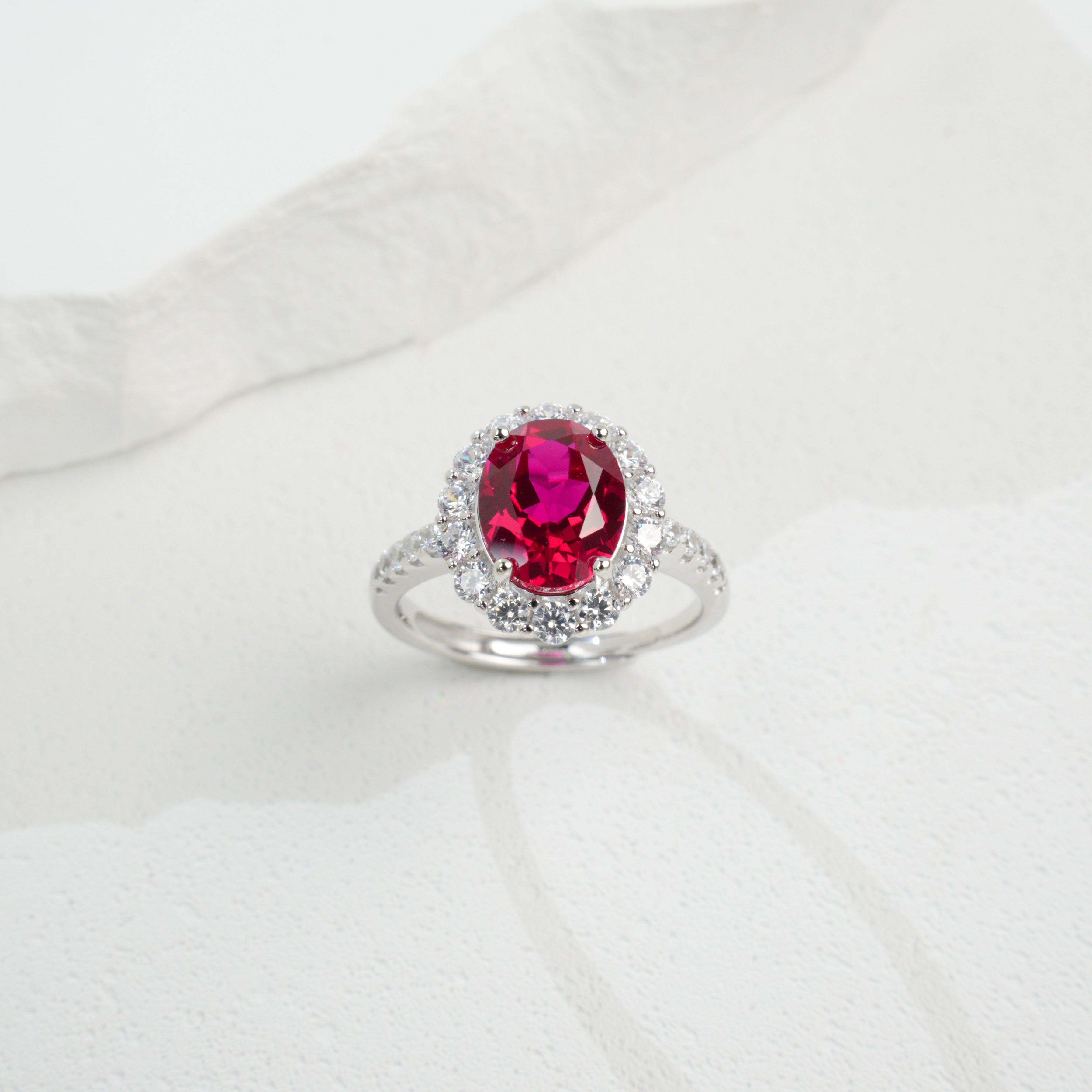 Lab-Grown Padparadscha - Pink Oval Diamond-Halo Soft Ring
