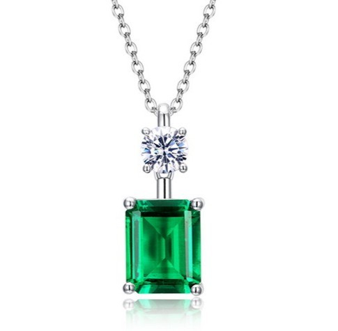 Lab-Grown Emerald - Emerald & Diamond Dual-Center Pendant
