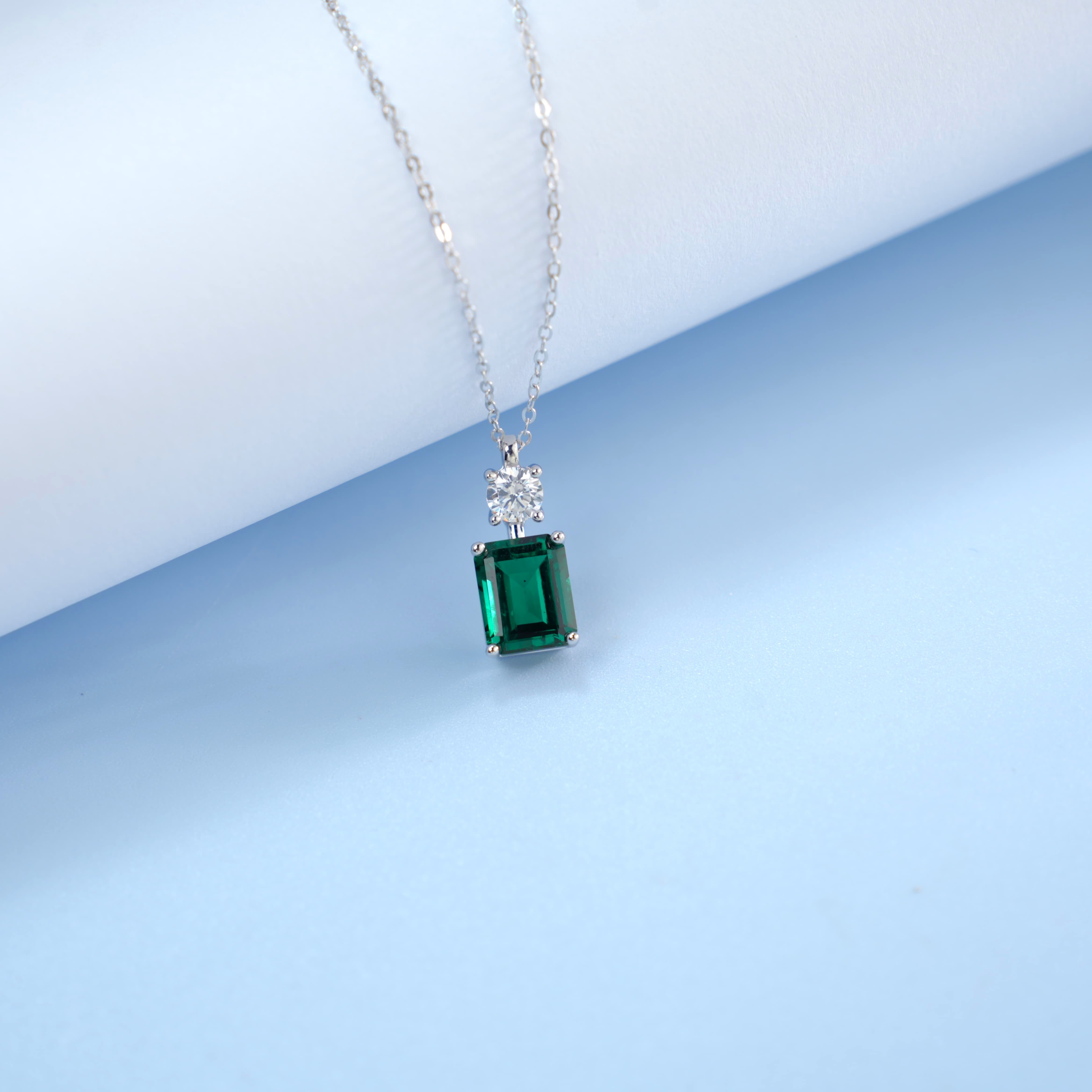 Lab-Grown Emerald - Emerald & Diamond Dual-Center Pendant