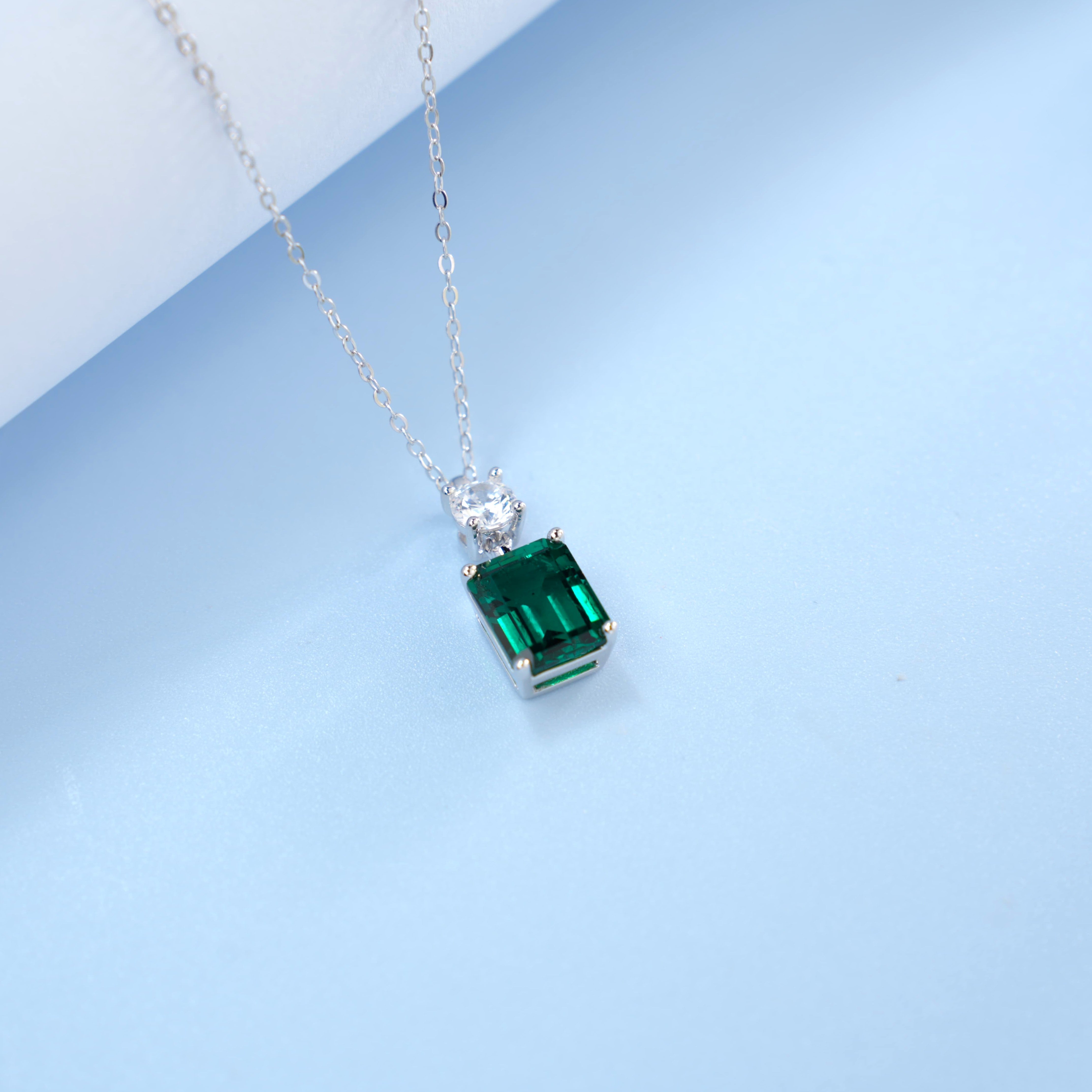 Lab-Grown Emerald - Emerald & Diamond Dual-Center Pendant