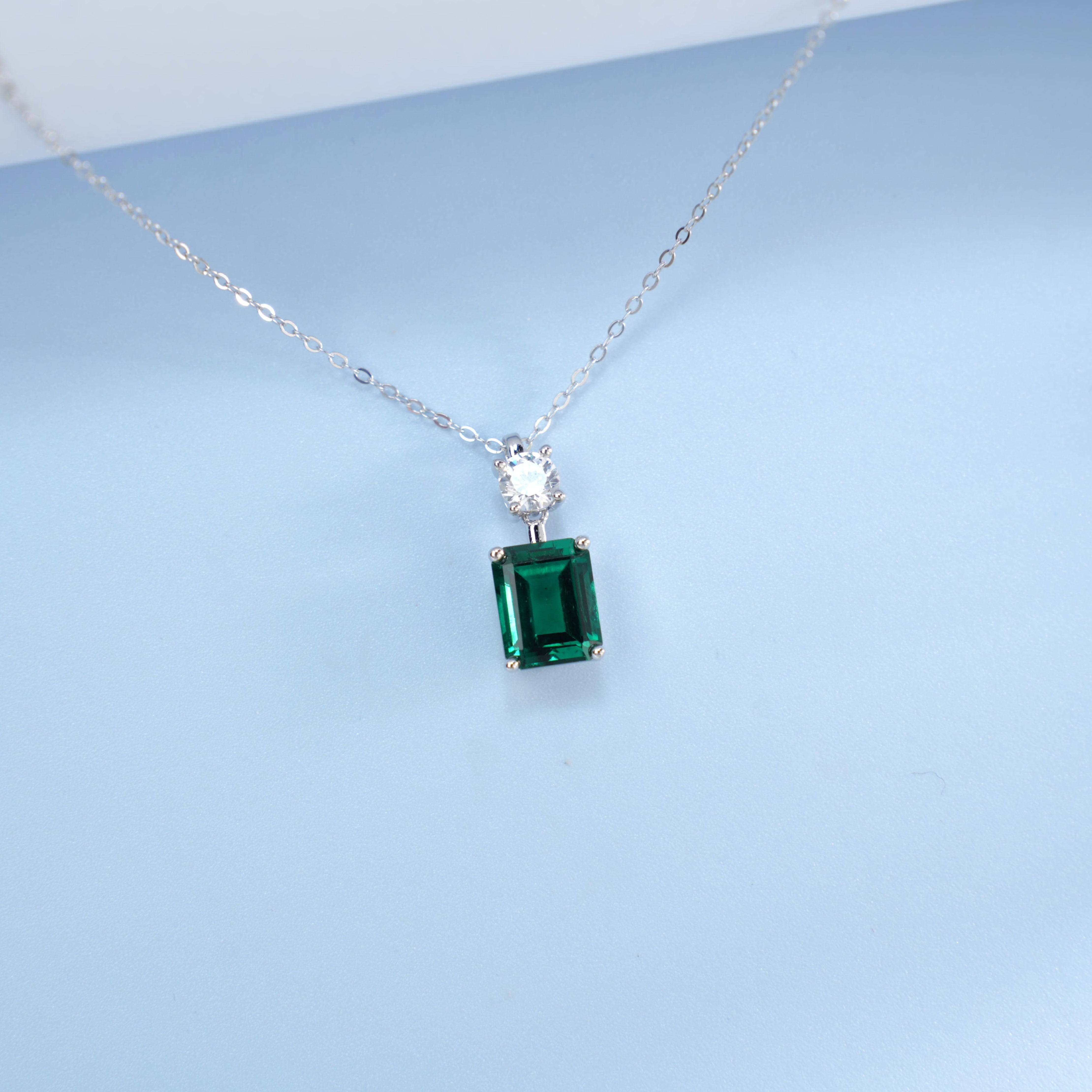 Lab-Grown Emerald - Emerald & Diamond Dual-Center Pendant