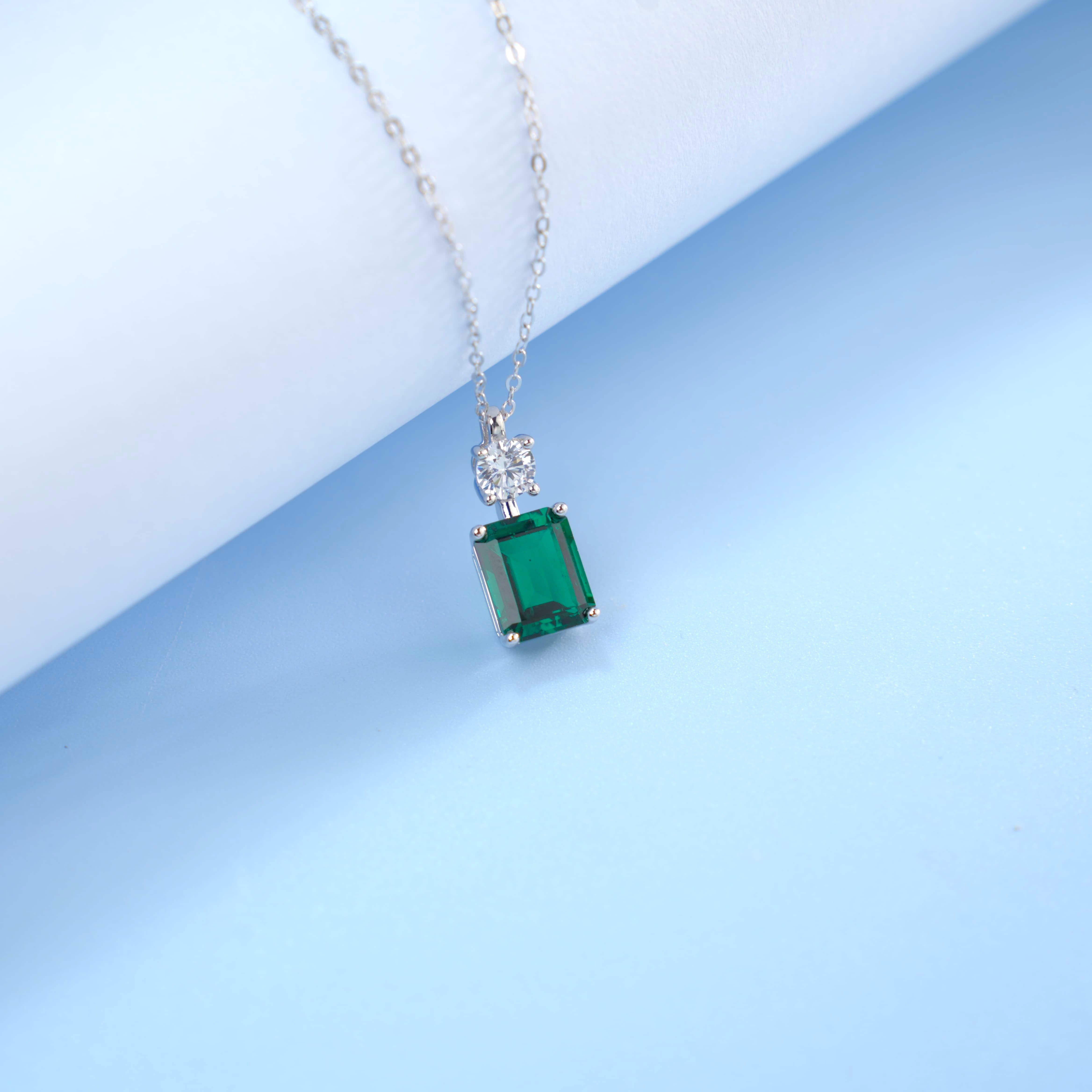 Lab-Grown Emerald - Emerald & Diamond Dual-Center Pendant