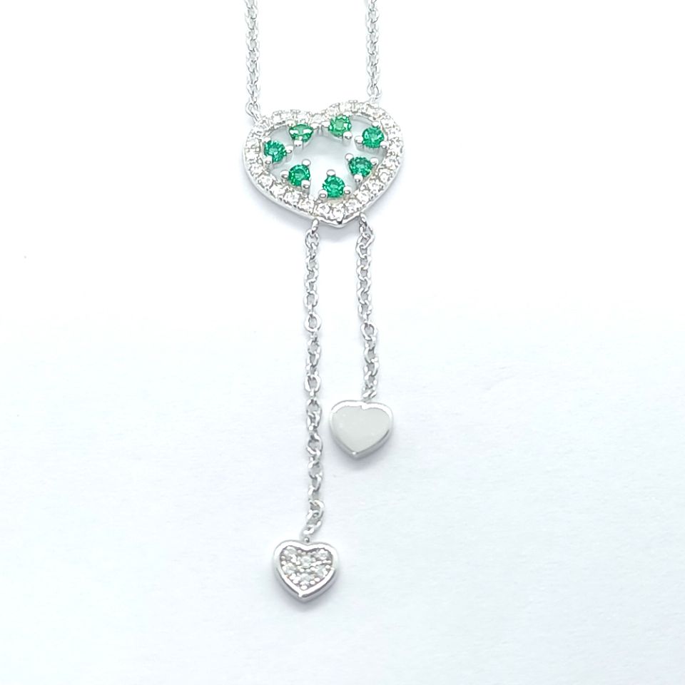 Lab-Grown Emerald - Emerald Heart Tassel Dual-Pendant Necklace