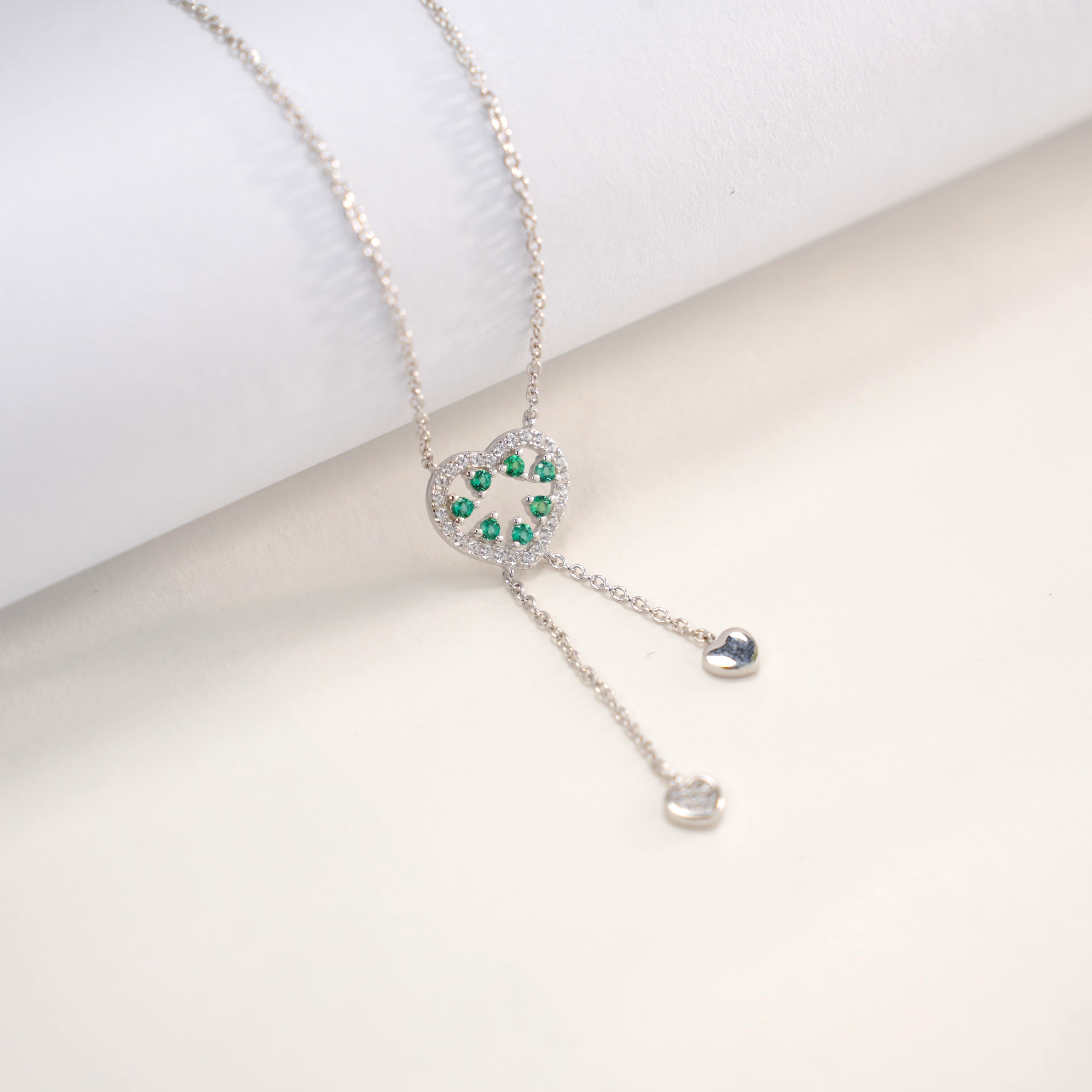 Lab-Grown Emerald - Emerald Heart Tassel Dual-Pendant Necklace