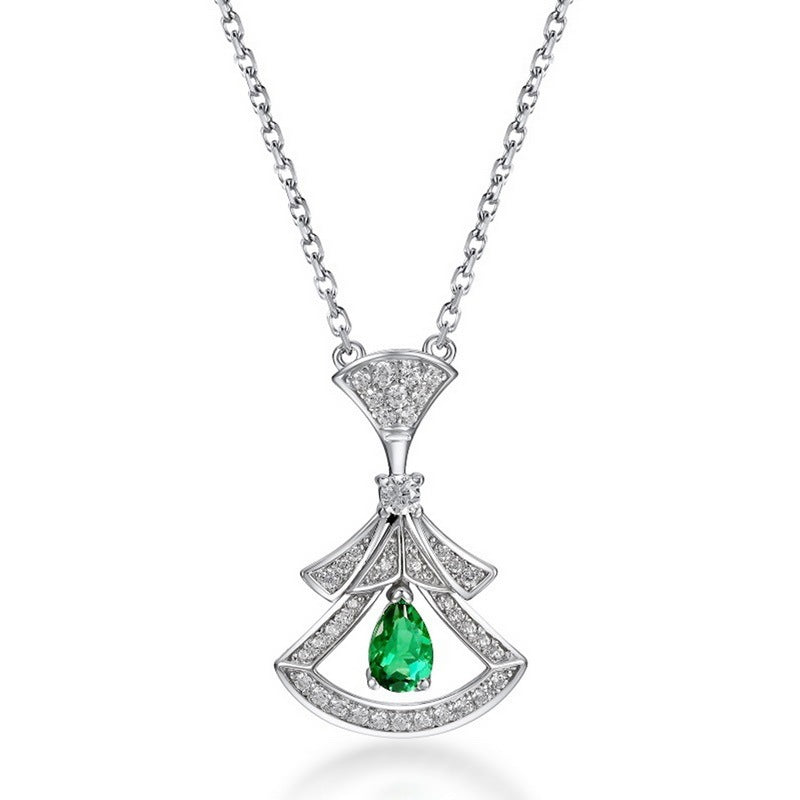 Lab-Grown Emerald - Emerald Fan Diamond-Encrusted Floating Pendant