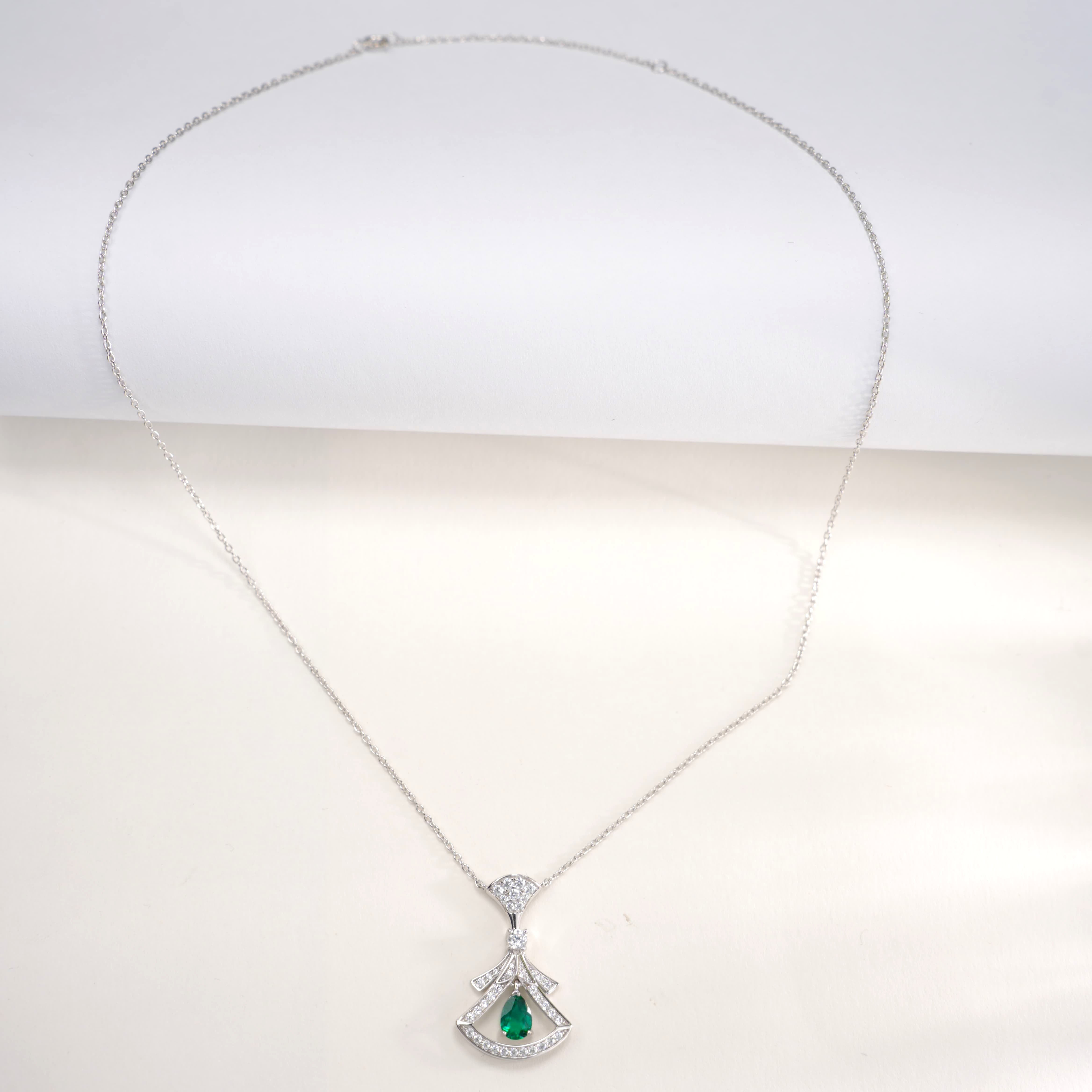Lab-Grown Emerald - Emerald Fan Diamond-Encrusted Floating Pendant