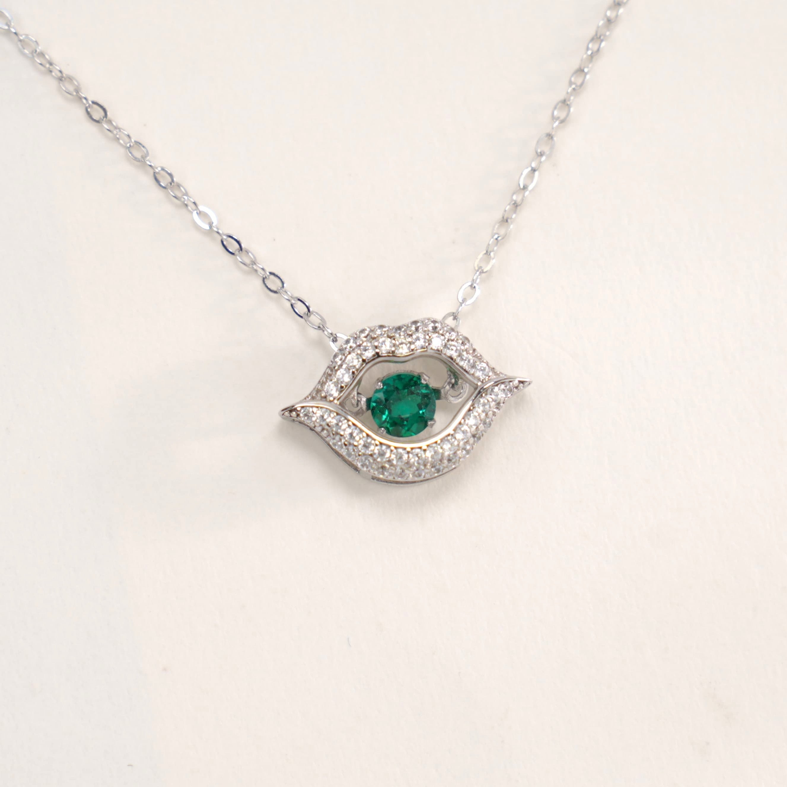 Lab-Grown Emerald - Emerald Eye Diamond-Encrusted Red Lip Pendant