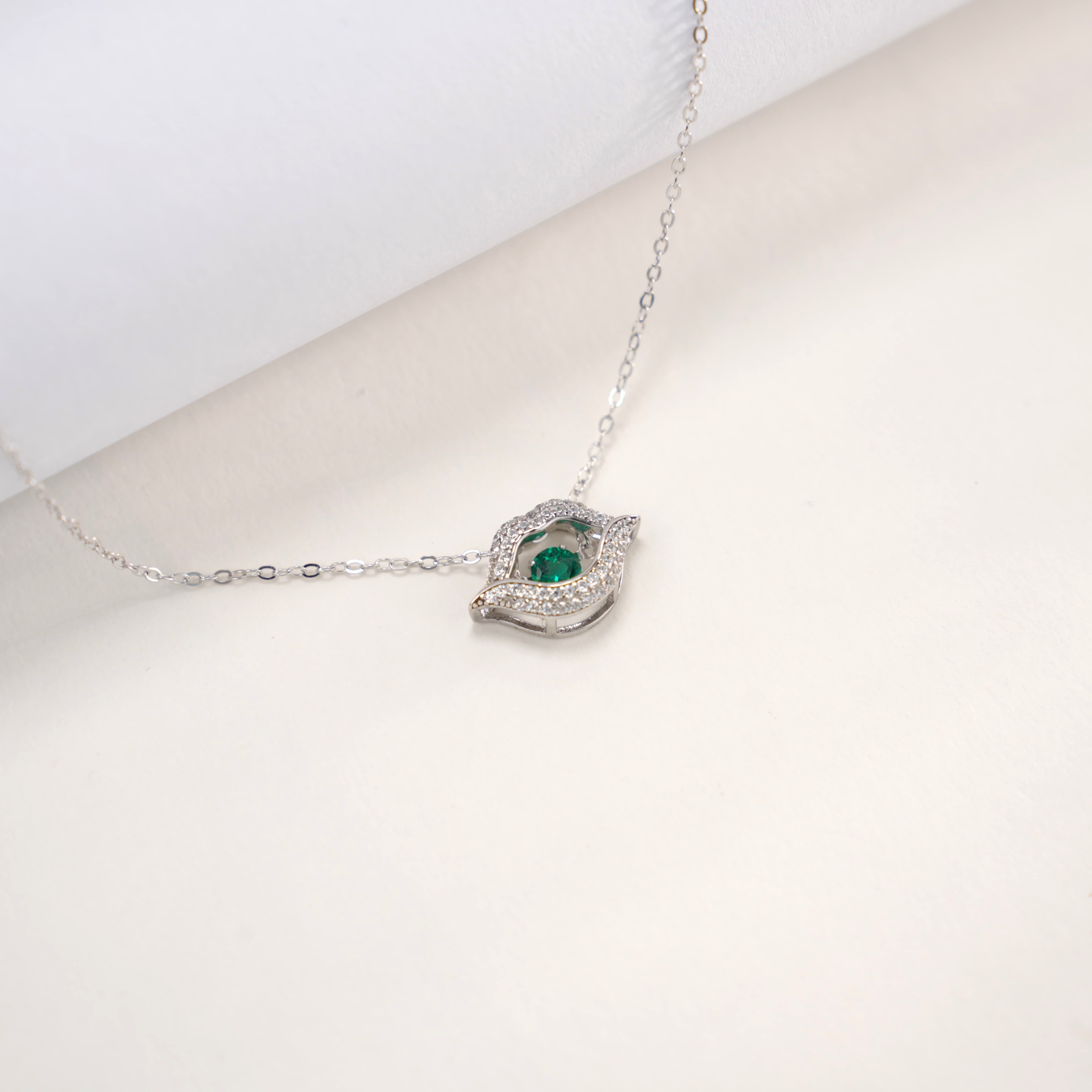 Lab-Grown Emerald - Emerald Eye Diamond-Encrusted Red Lip Pendant