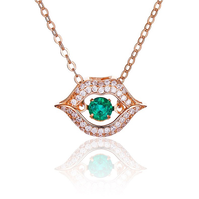 Lab-Grown Emerald - Emerald Eye Diamond-Encrusted Red Lip Pendant
