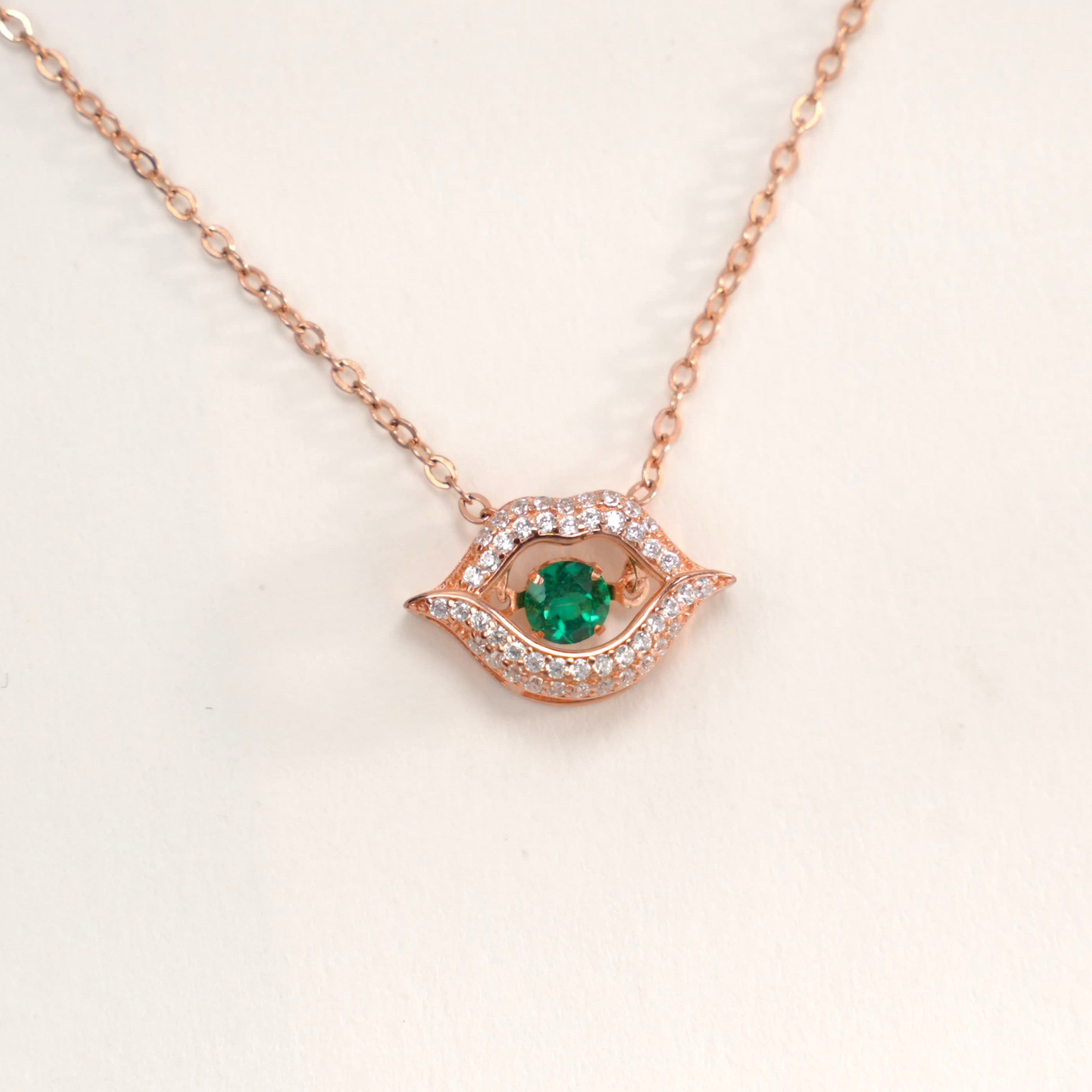 Lab-Grown Emerald - Emerald Eye Diamond-Encrusted Red Lip Pendant