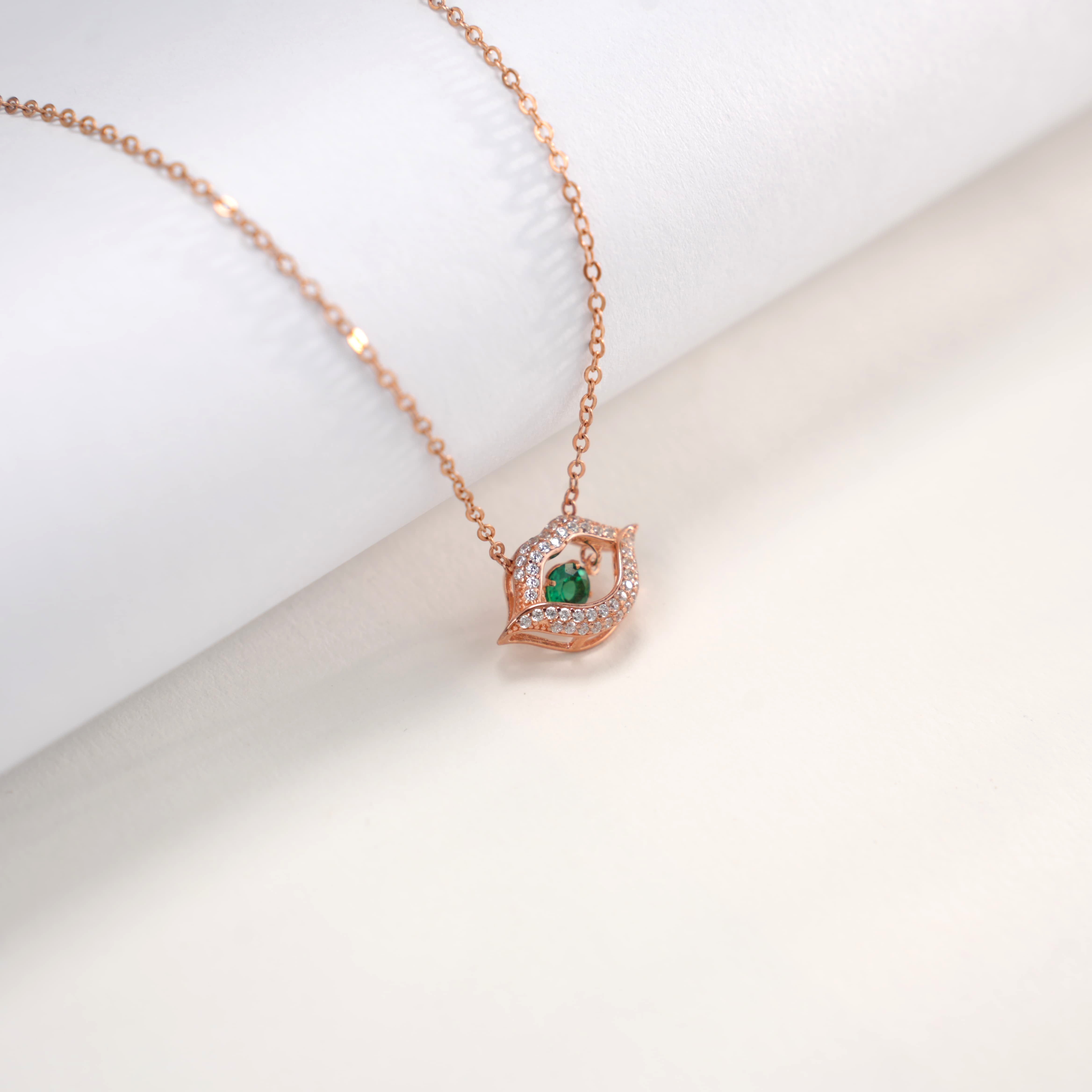 Lab-Grown Emerald - Emerald Eye Diamond-Encrusted Red Lip Pendant