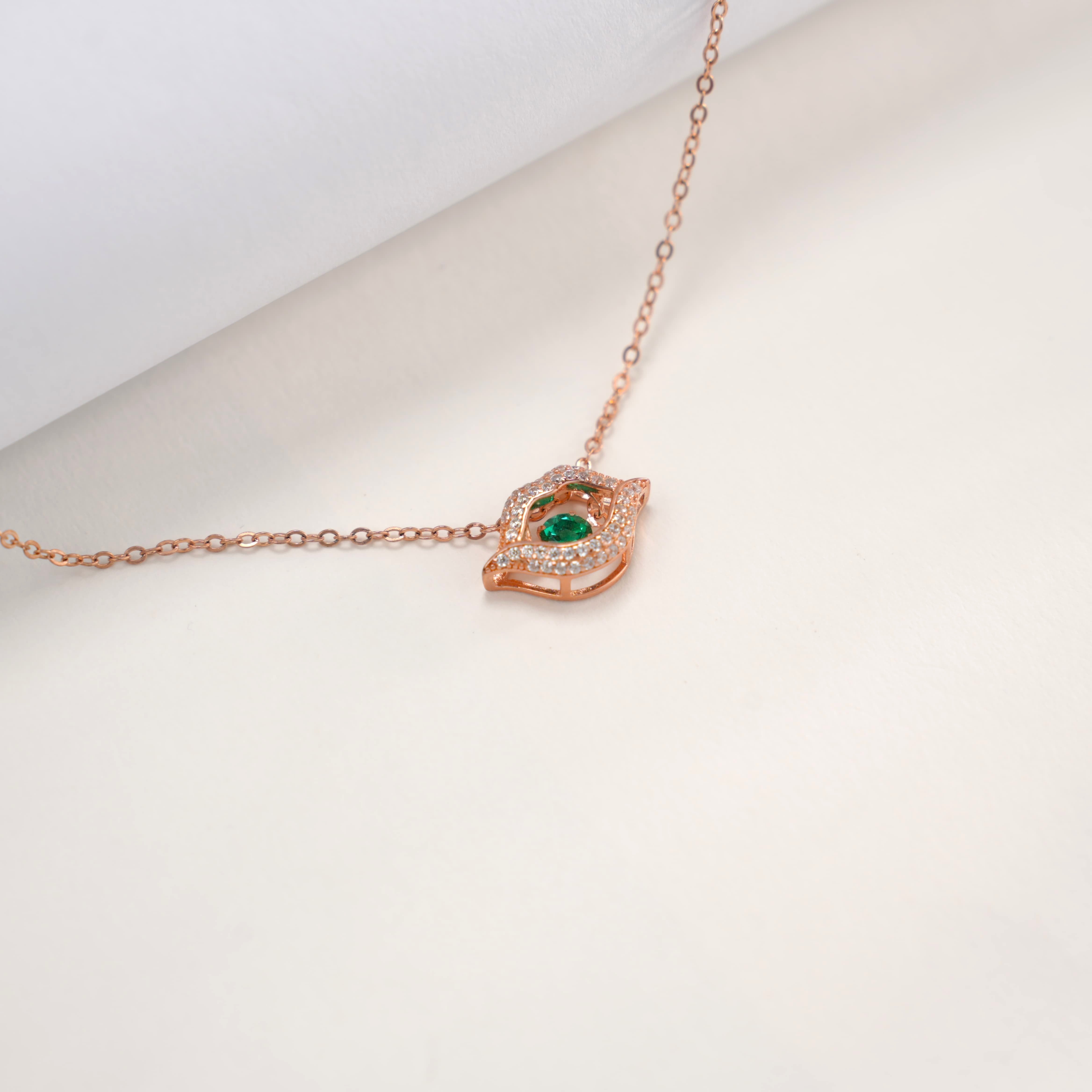 Lab-Grown Emerald - Emerald Eye Diamond-Encrusted Red Lip Pendant