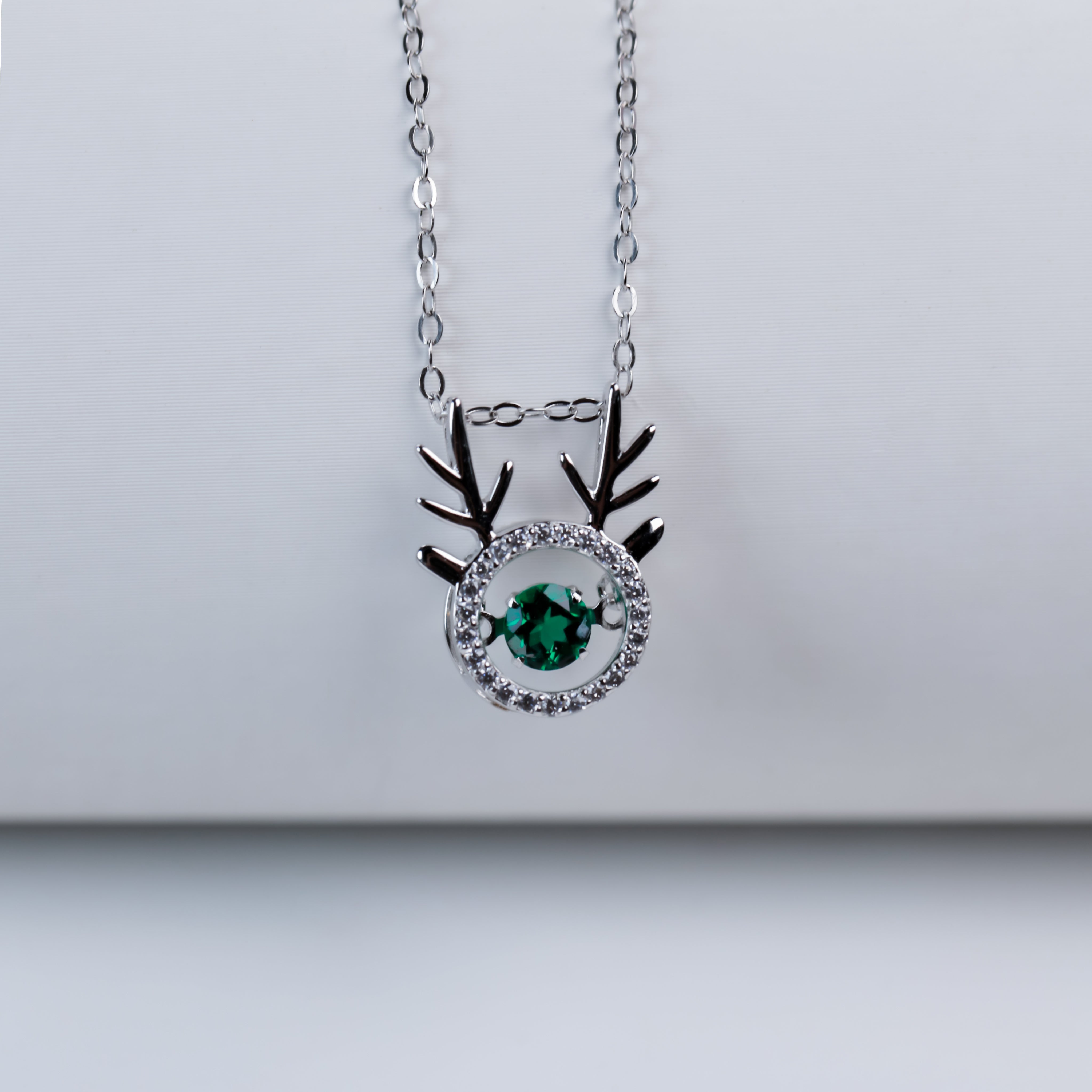 Lab-Grown Emerald - Spirit Deer Emerald Diamond Floating Pendant