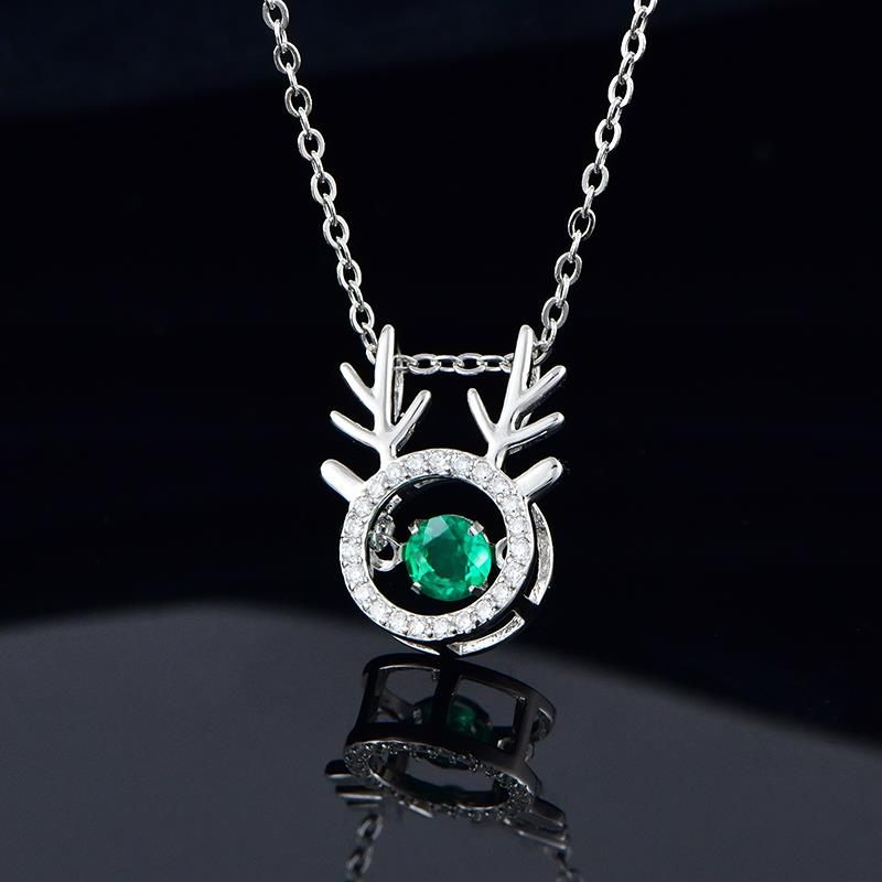 Lab-Grown Emerald - Spirit Deer Emerald Diamond Floating Pendant