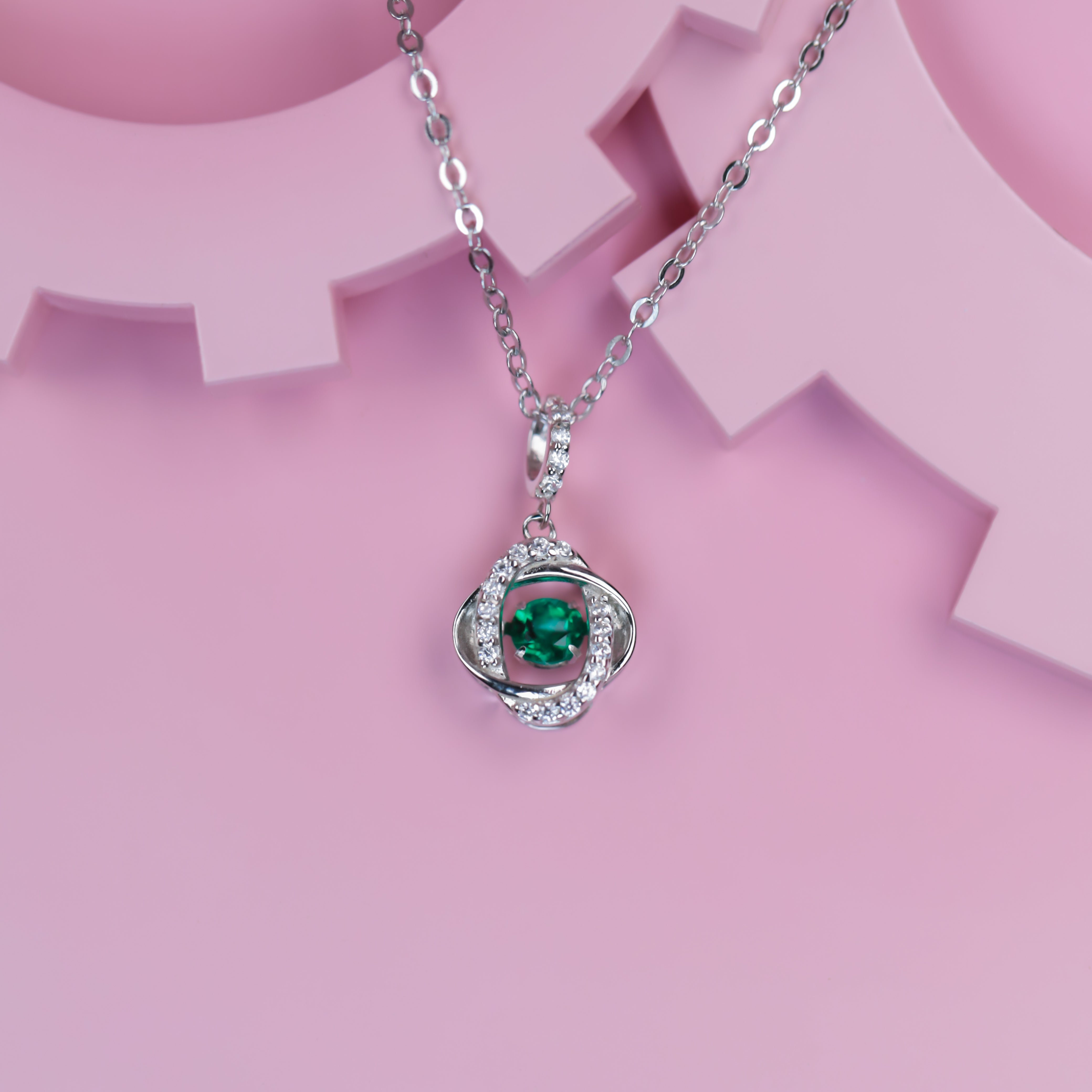 Lab-Grown Emerald - Emerald Knot Diamond-Wrapped Intertwined Pendant