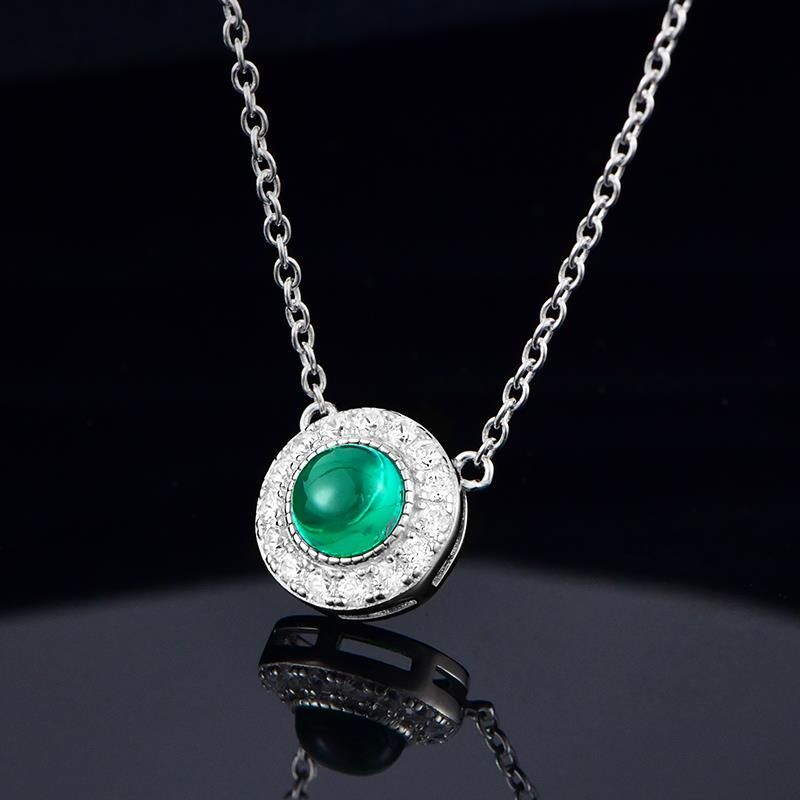 Lab-Grown Emerald - Emerald Hoop Diamond-Halo Round Disc Pendant