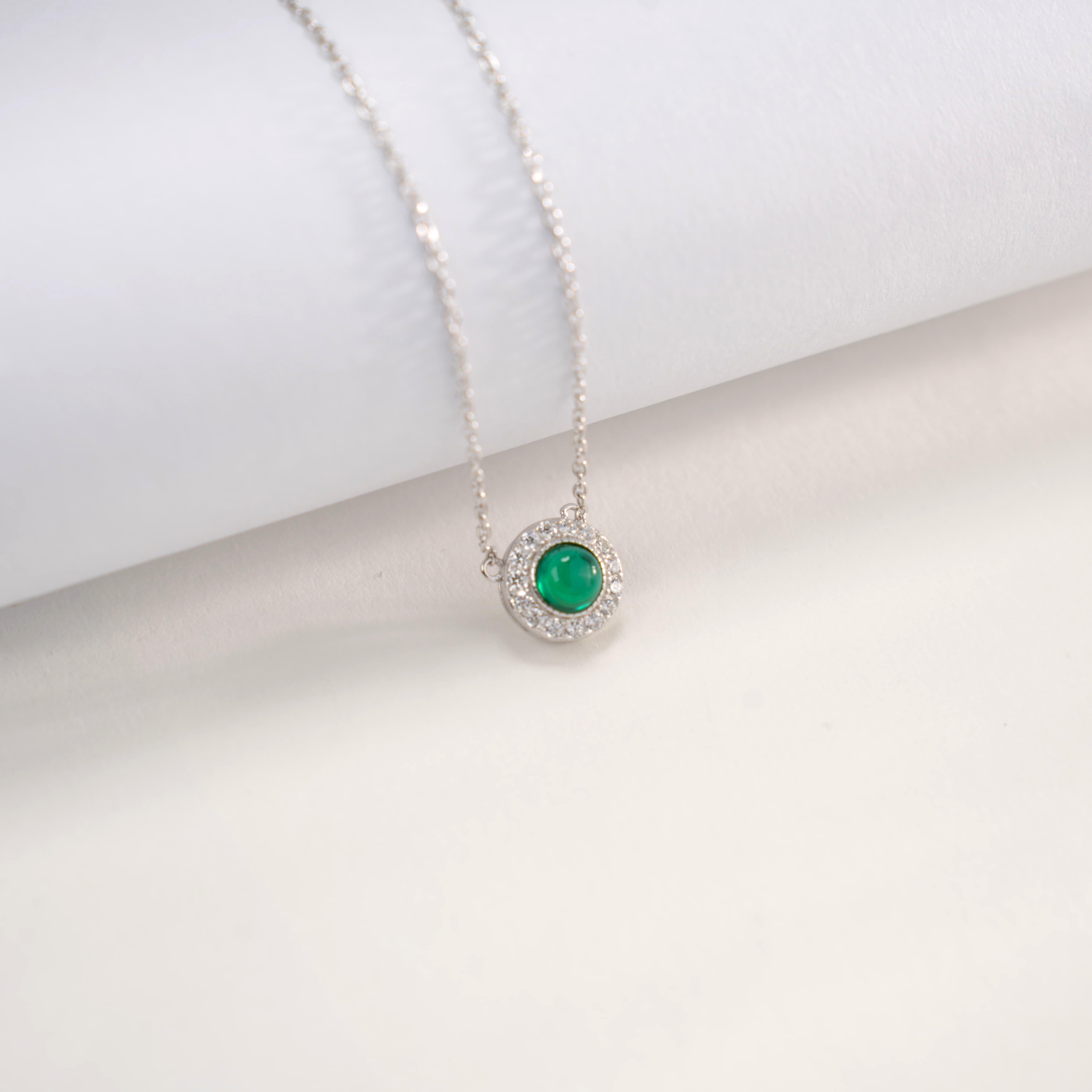 Lab-Grown Emerald - Emerald Hoop Diamond-Halo Round Disc Pendant