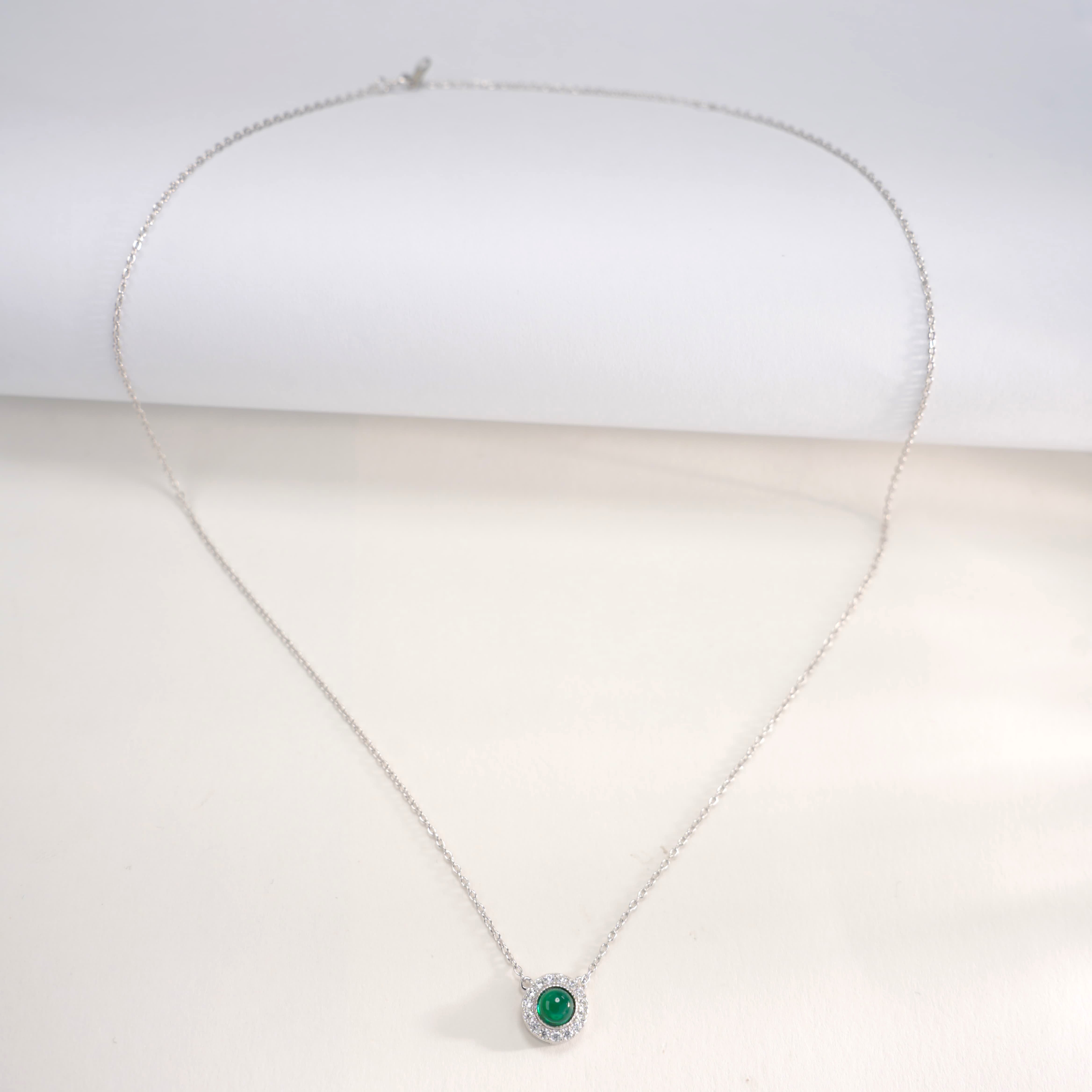 Lab-Grown Emerald - Emerald Hoop Diamond-Halo Round Disc Pendant