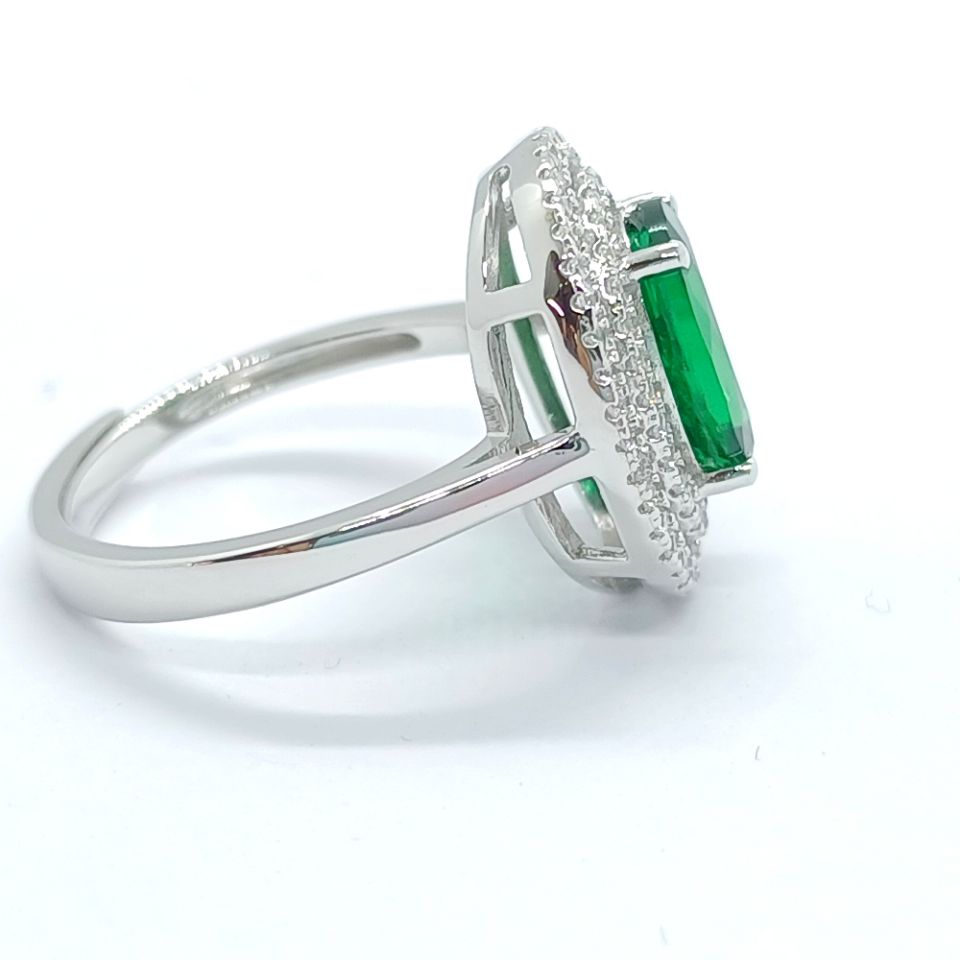 Lab-Grown Emerald - Emerald Halo Double-Halo Oval Diamond Ring