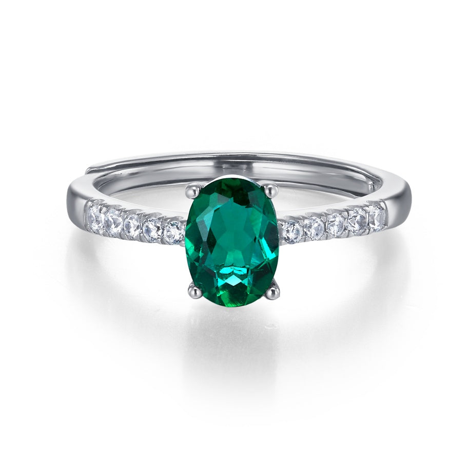 Oval Lab-Grown Emerald Ring - Diamond-Accented Minimalist Jewelry