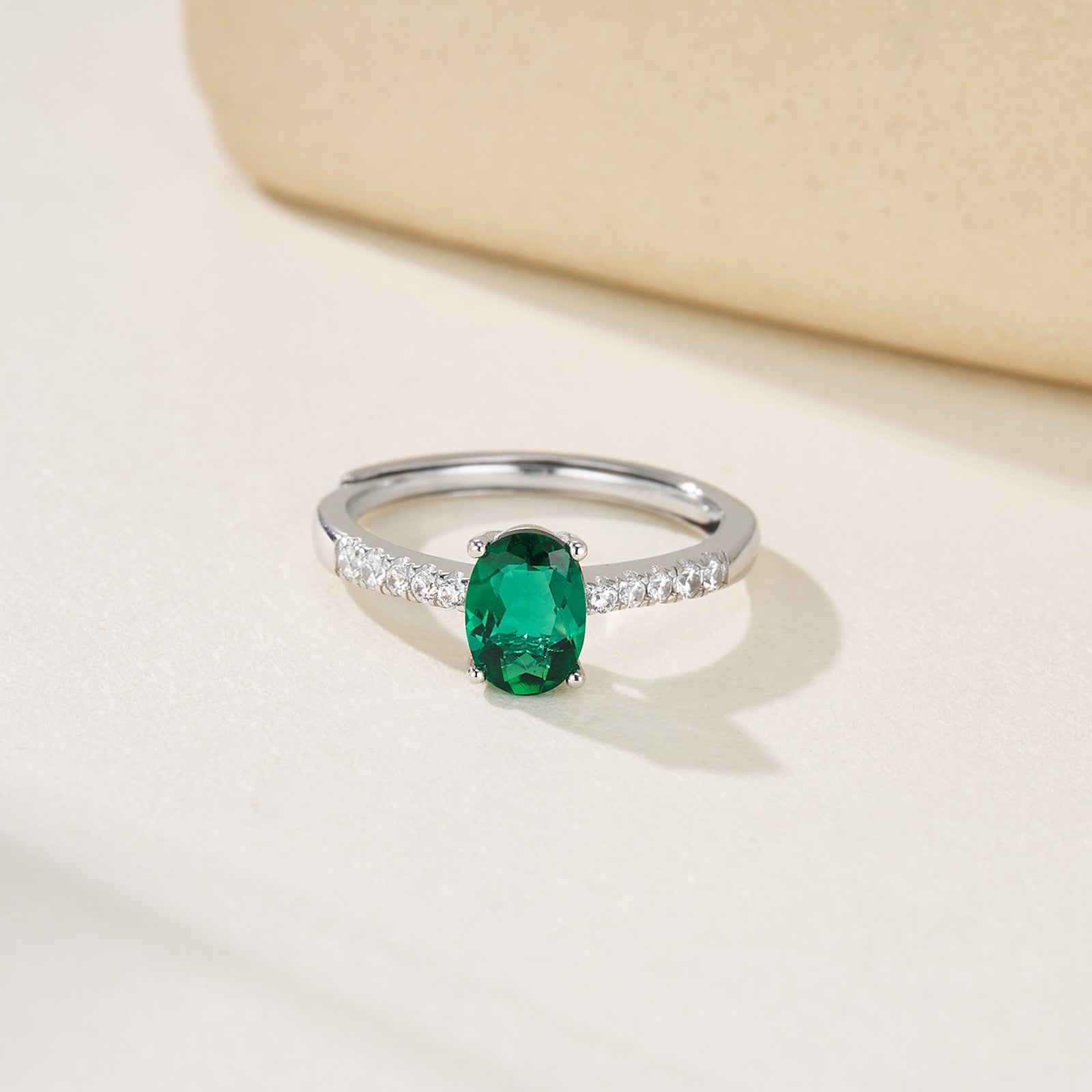 Oval Lab-Grown Emerald Ring - Diamond-Accented Minimalist Jewelry