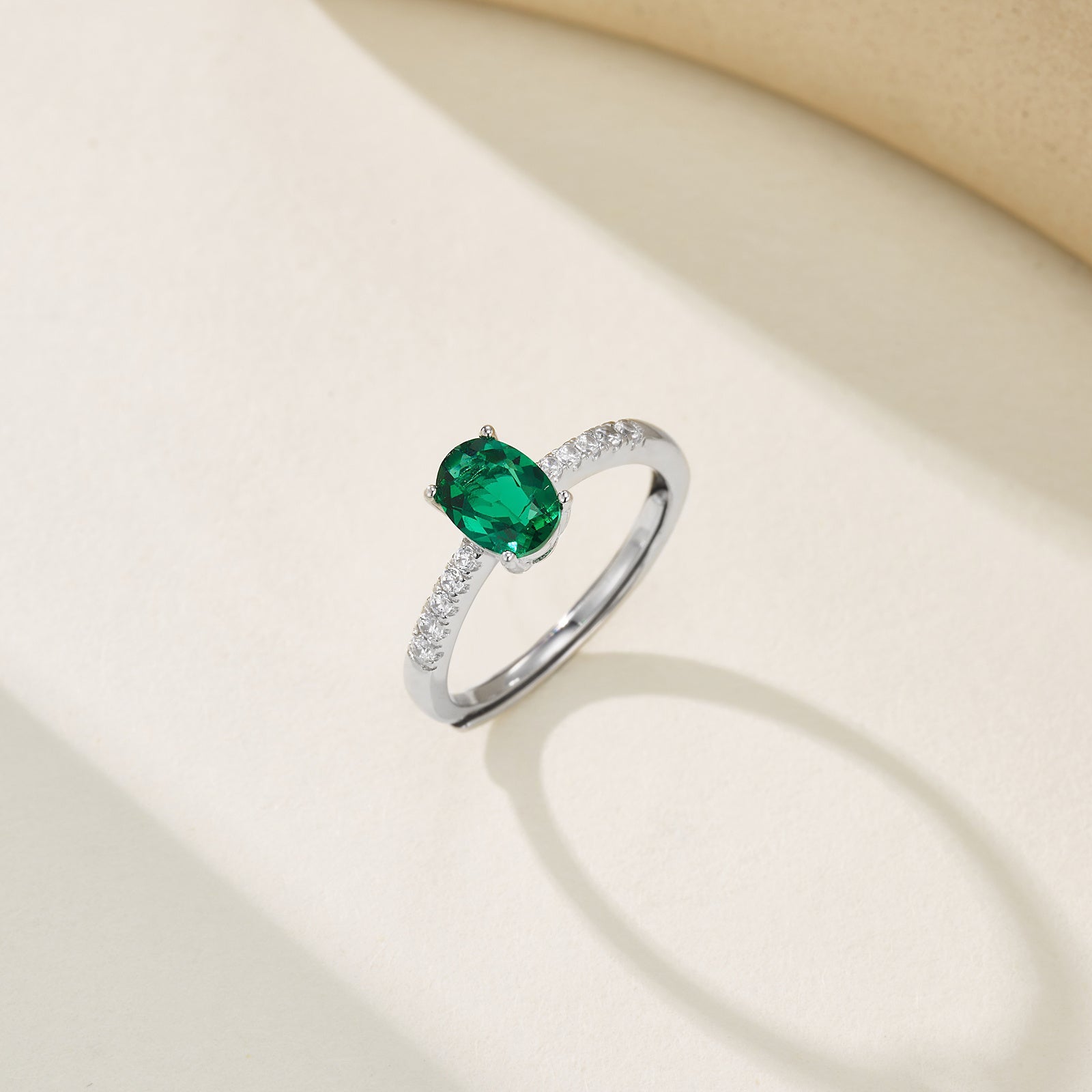 Oval Lab-Grown Emerald Ring - Diamond-Accented Minimalist Jewelry
