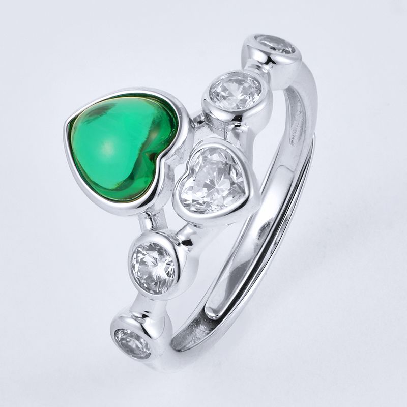 Lab-Grown Emerald - Emerald Heart Diamond Cluster Double-Halo Ring