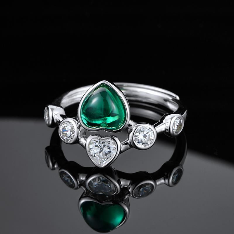Lab-Grown Emerald - Emerald Heart Diamond Cluster Double-Halo Ring