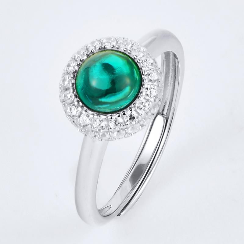 Lab-Grown Emerald - Emerald Bead Diamond-Halo Round-Set Ring