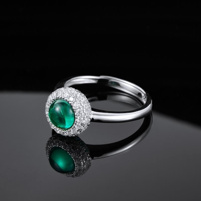 Lab-Grown Emerald - Emerald Bead Diamond-Halo Round-Set Ring