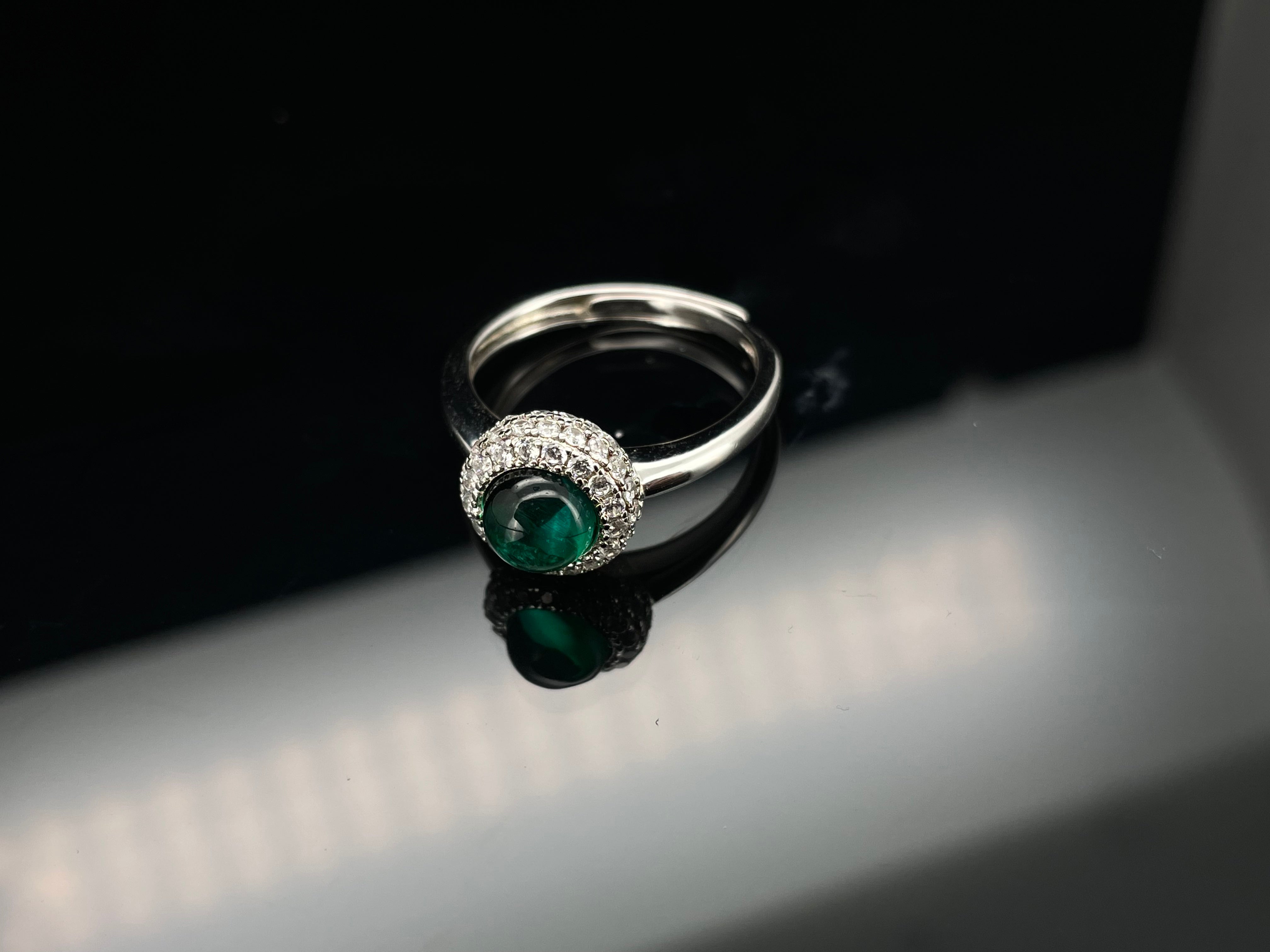 Lab-Grown Emerald - Emerald Bead Diamond-Halo Round-Set Ring