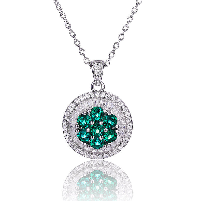 Lab-Grown Emerald - Emerald Cluster Round-Set Floral Pendant