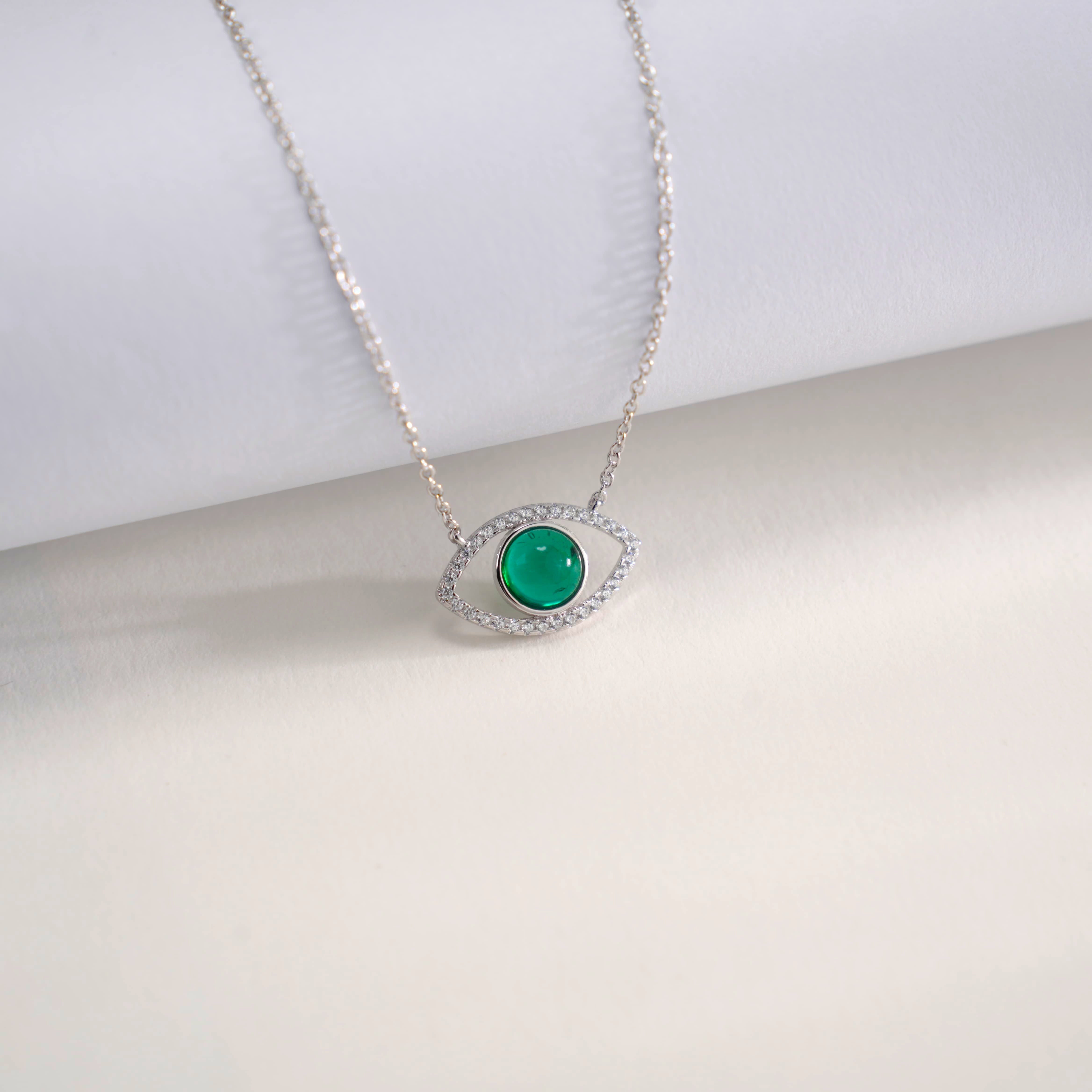 Lab-Grown Emerald - Emerald Eye Diamond-Encrusted Evil Eye Pendant