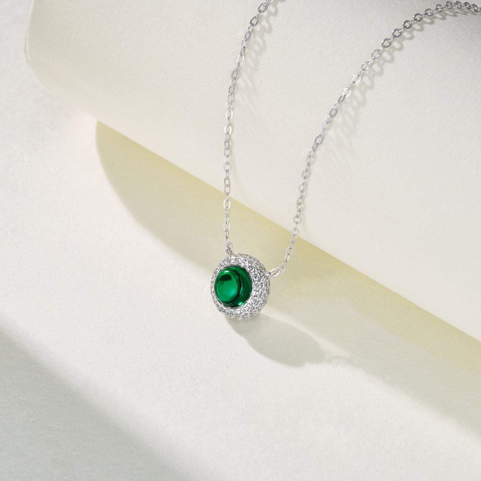 Lab-Grown Emerald - Emerald Bead Diamond-Hoop Round Charm Pendant