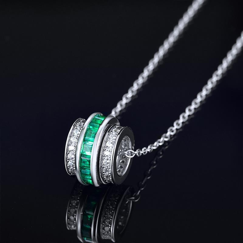Lab-Grown Emerald - Emerald Bead Diamond-Hoop Round Charm Pendant