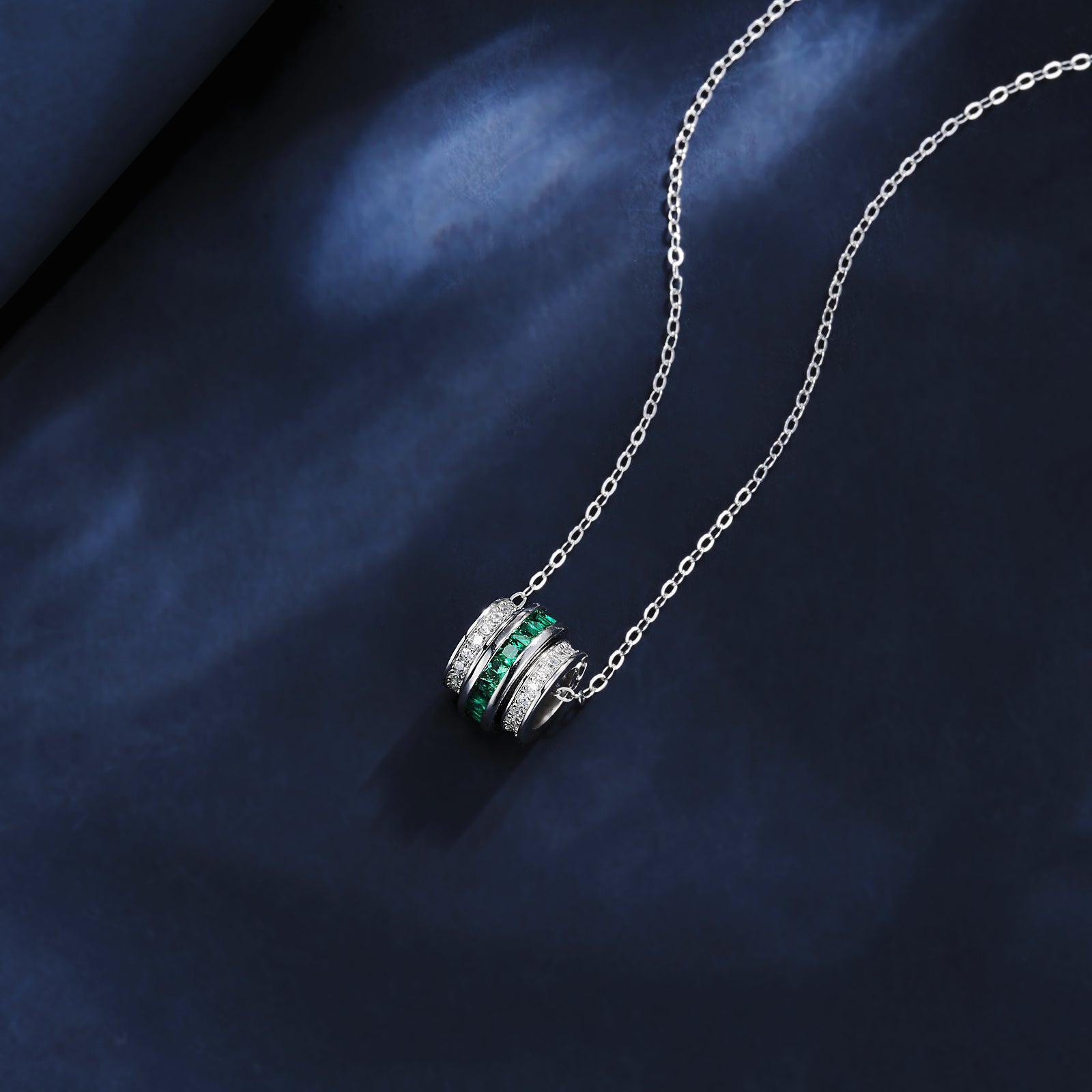 Lab-Grown Emerald - Emerald Bead Diamond-Hoop Round Charm Pendant