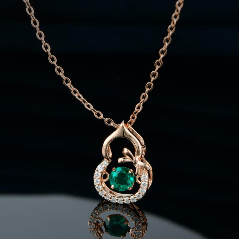 Lab-Grown Emerald - Emerald Gourd Diamond-Wrapped Dragonfly Pendant