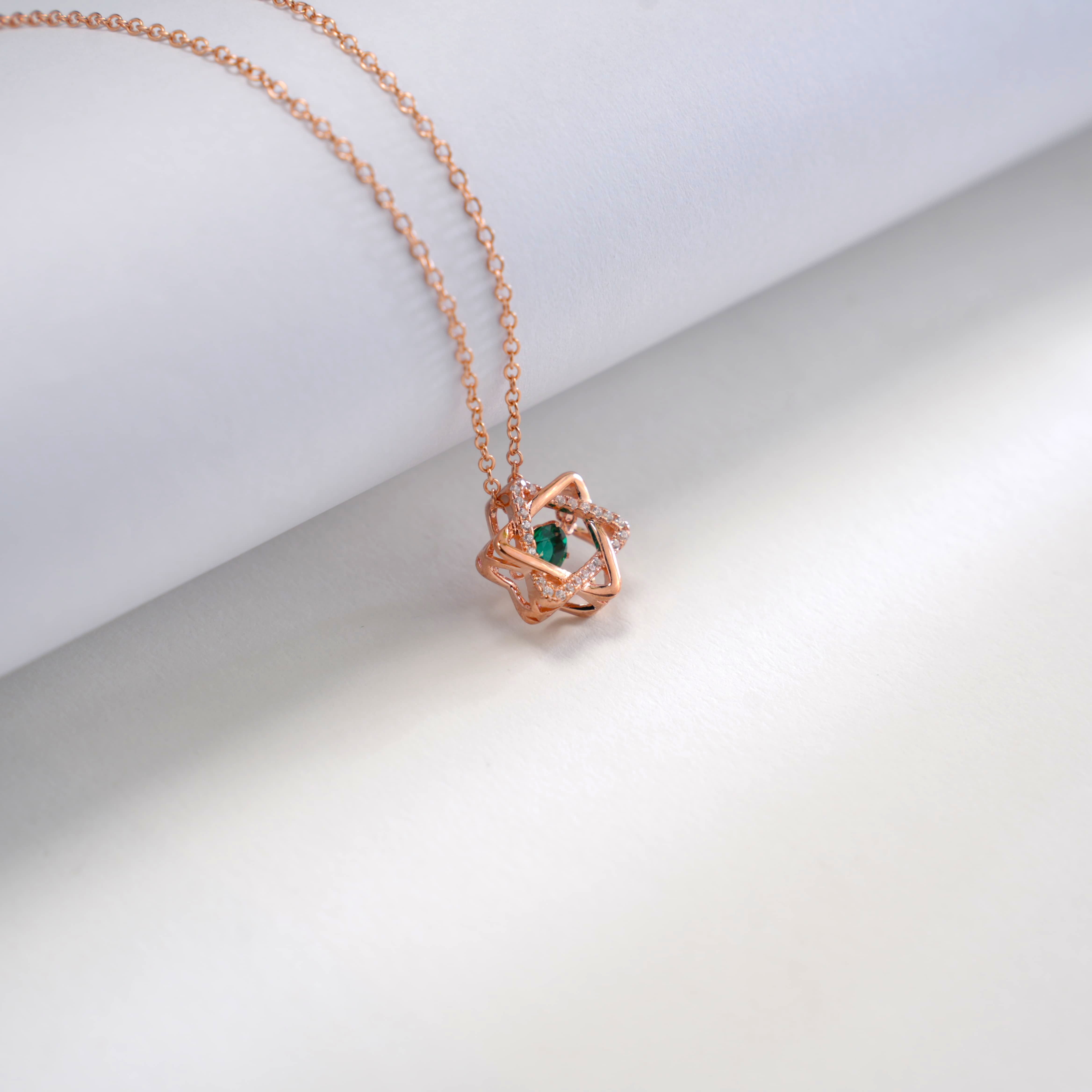 Lab-Grown Emerald - Emerald Star Diamond-Encrusted Hexagram Pendant