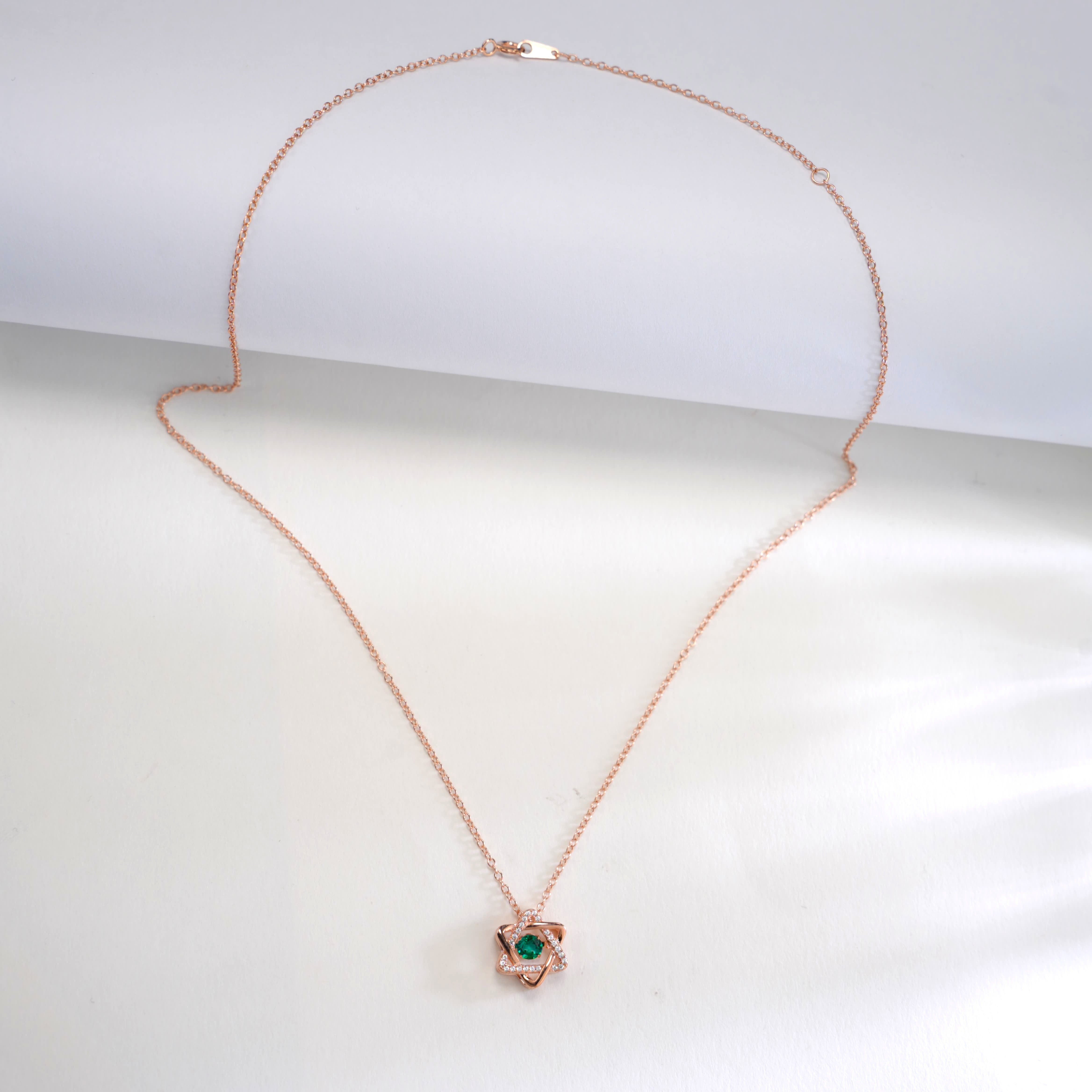 Lab-Grown Emerald - Emerald Star Diamond-Encrusted Hexagram Pendant