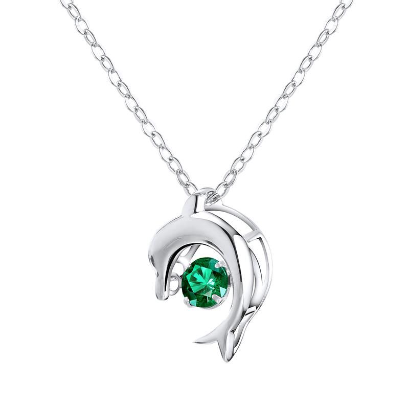 Lab-Grown Emerald - Emerald Diamond Double Dolphin Dynamic Pendant