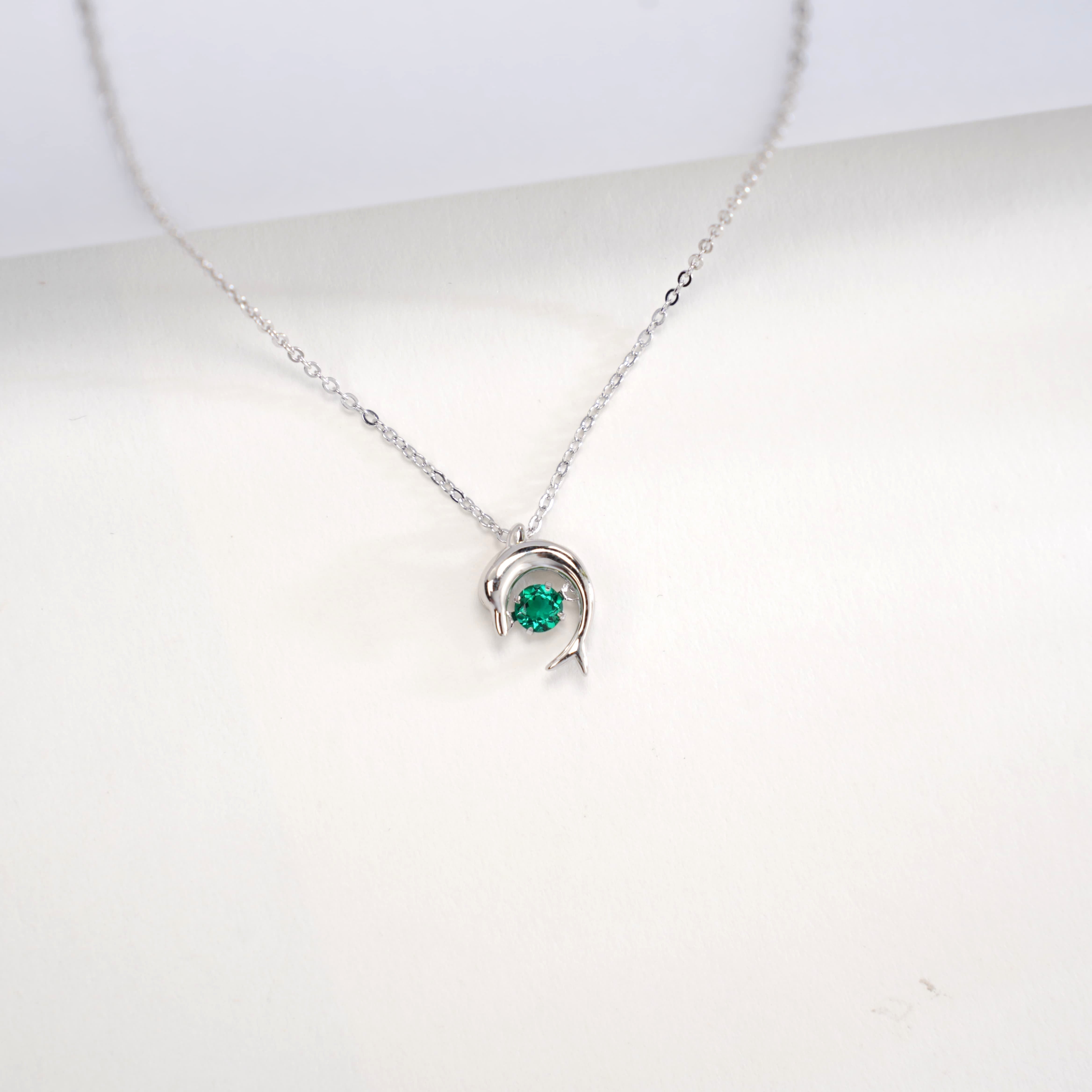 Lab-Grown Emerald - Emerald Diamond Double Dolphin Dynamic Pendant